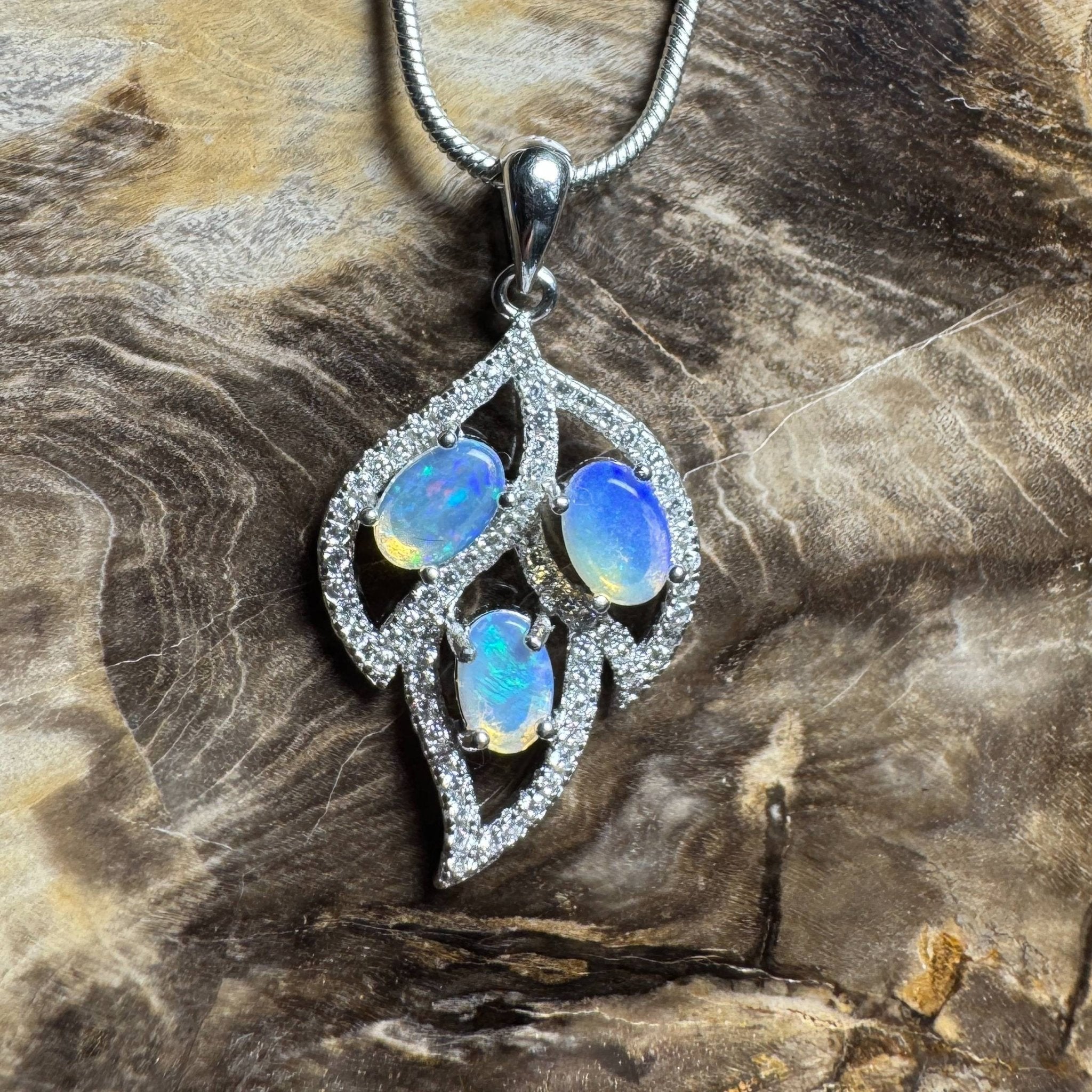 Margaret River Dawn ~ 1.2ct Solid Lightning Ridge Opal and Cubic Zirconia 925 Silver Pendant Necklace
