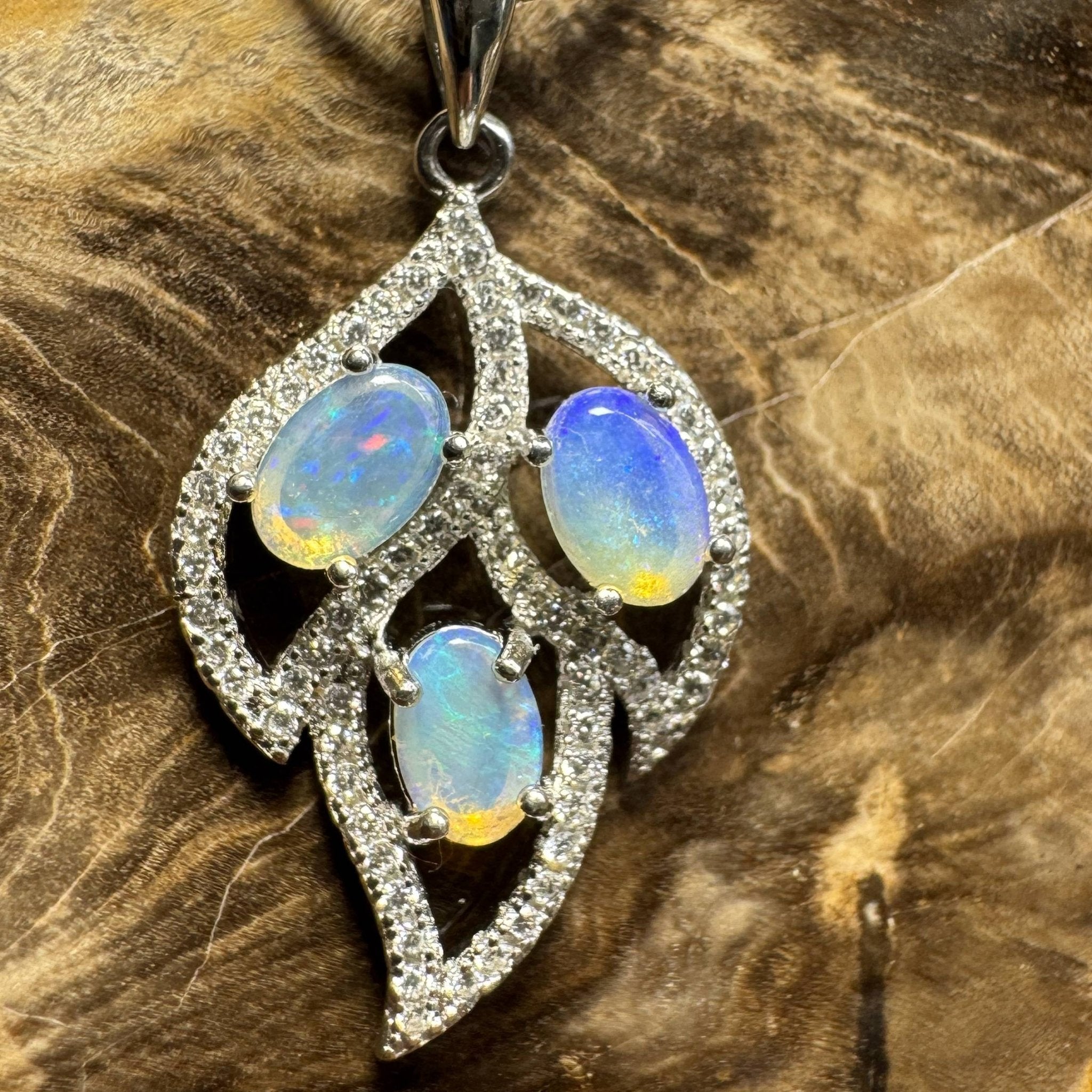 Margaret River Dawn ~ 1.2ct Solid Lightning Ridge Opal and Cubic Zirconia 925 Silver Pendant Necklace