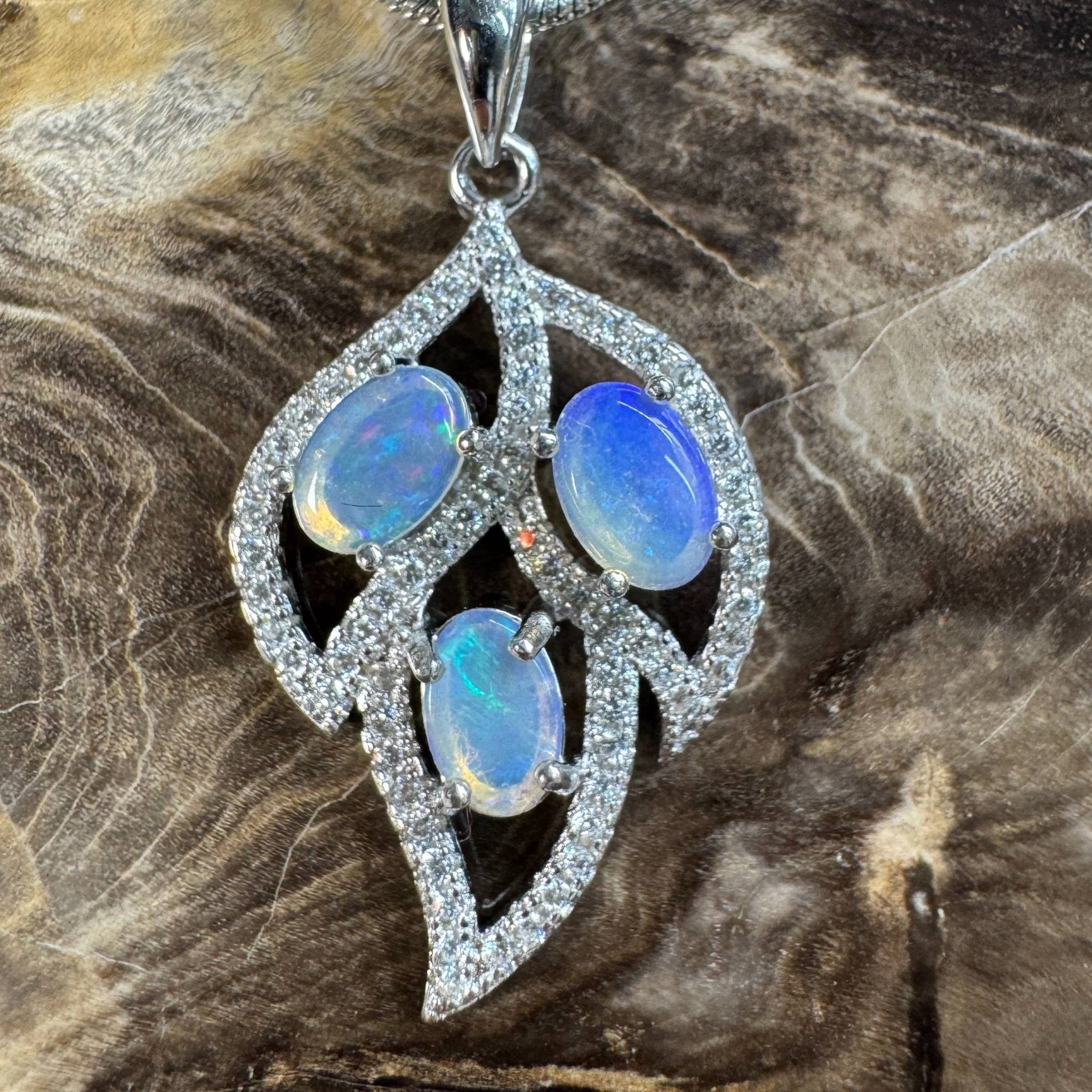 Margaret River Dawn ~ 1.2ct Solid Lightning Ridge Opal and Cubic Zirconia 925 Silver Pendant Necklace