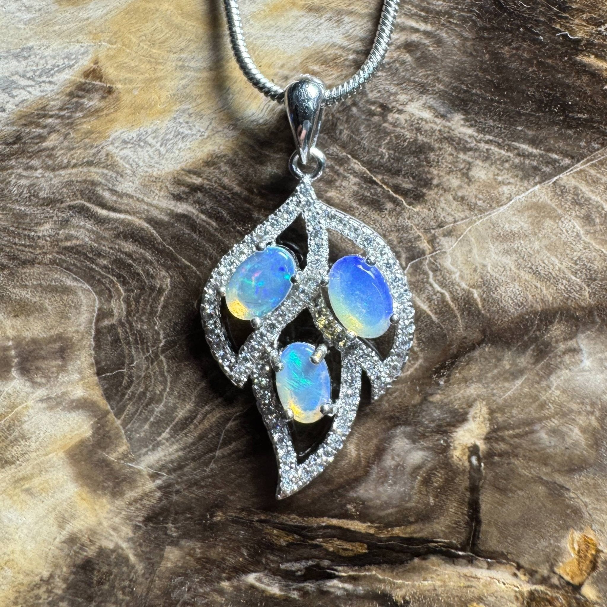 Margaret River Dawn ~ 1.2ct Solid Lightning Ridge Opal and Cubic Zirconia 925 Silver Pendant Necklace