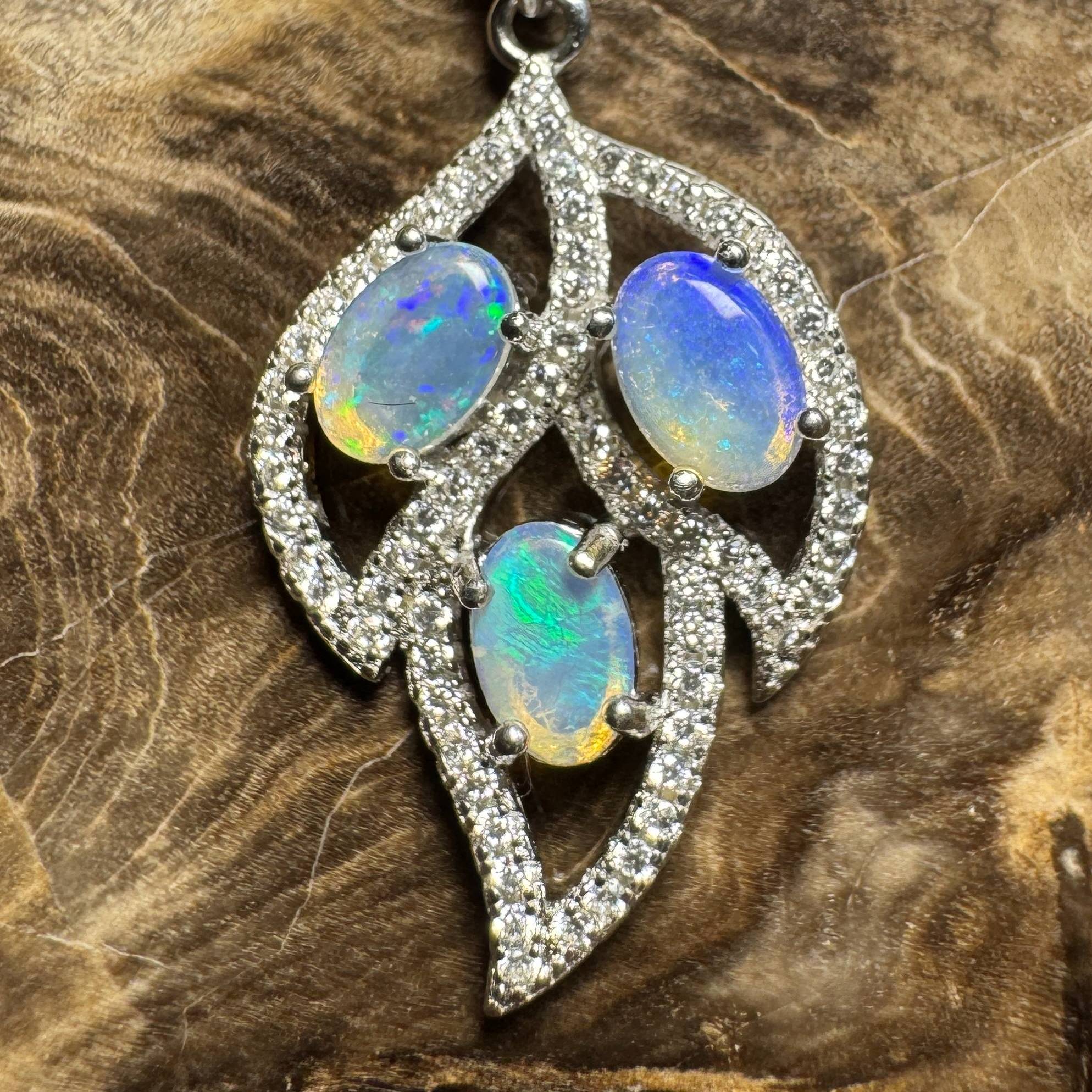 Margaret River Dawn ~ 1.2ct Solid Lightning Ridge Opal and Cubic Zirconia 925 Silver Pendant Necklace