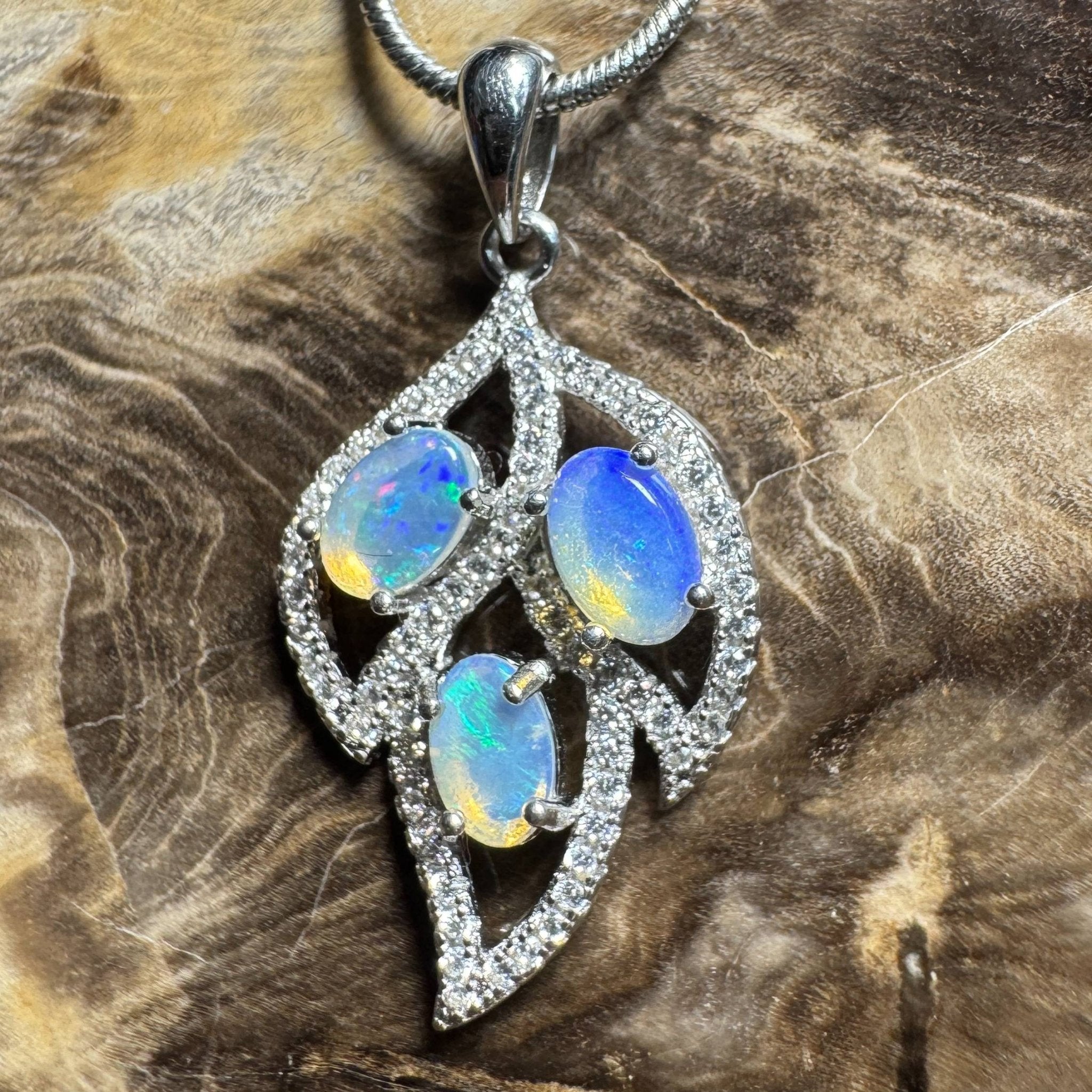 Margaret River Dawn ~ 1.2ct Solid Lightning Ridge Opal and Cubic Zirconia 925 Silver Pendant Necklace