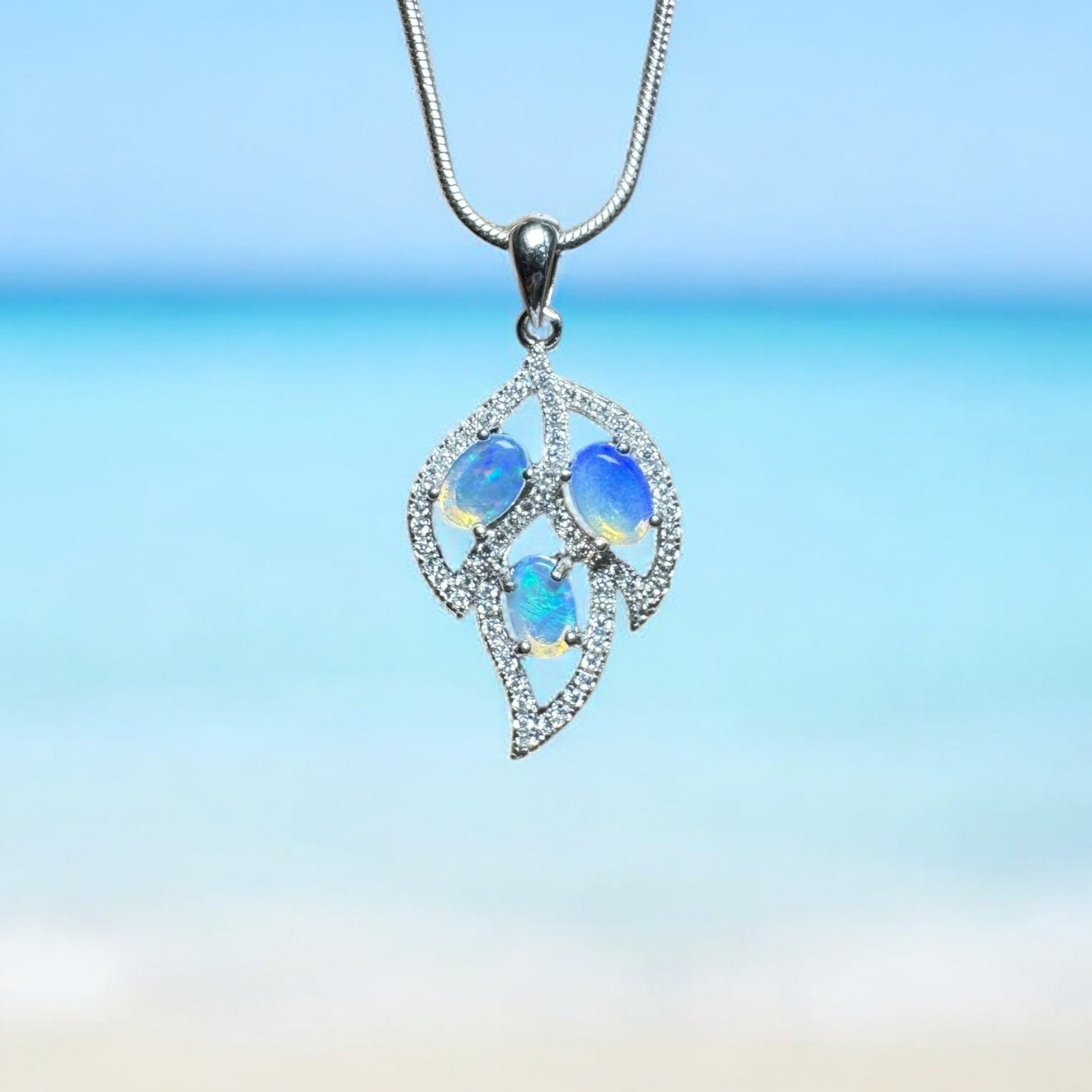 Margaret River Dawn ~ 1.2ct Solid Lightning Ridge Opal and Cubic Zirconia 925 Silver Pendant Necklace