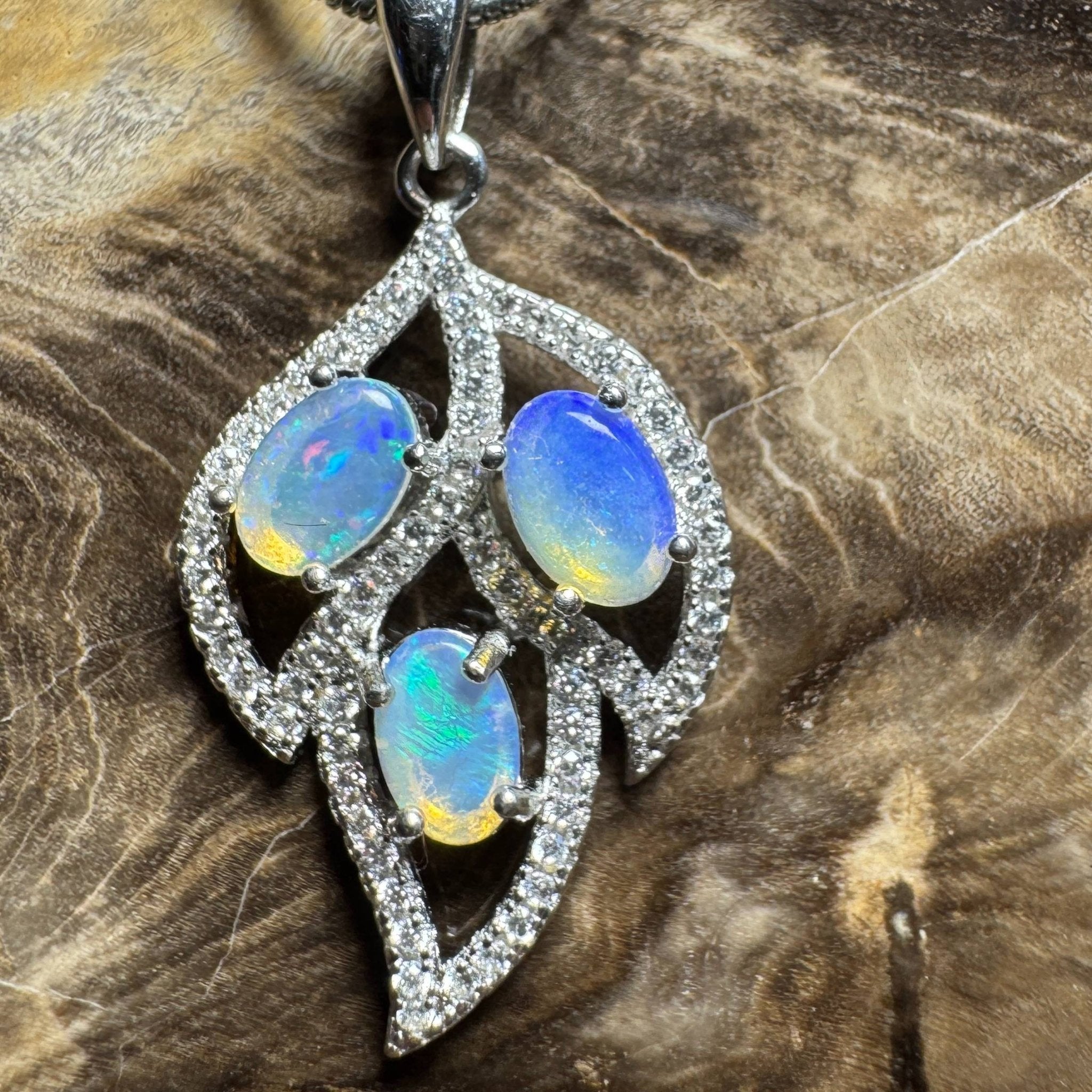 Margaret River Dawn ~ 1.2ct Solid Lightning Ridge Opal and Cubic Zirconia 925 Silver Pendant Necklace