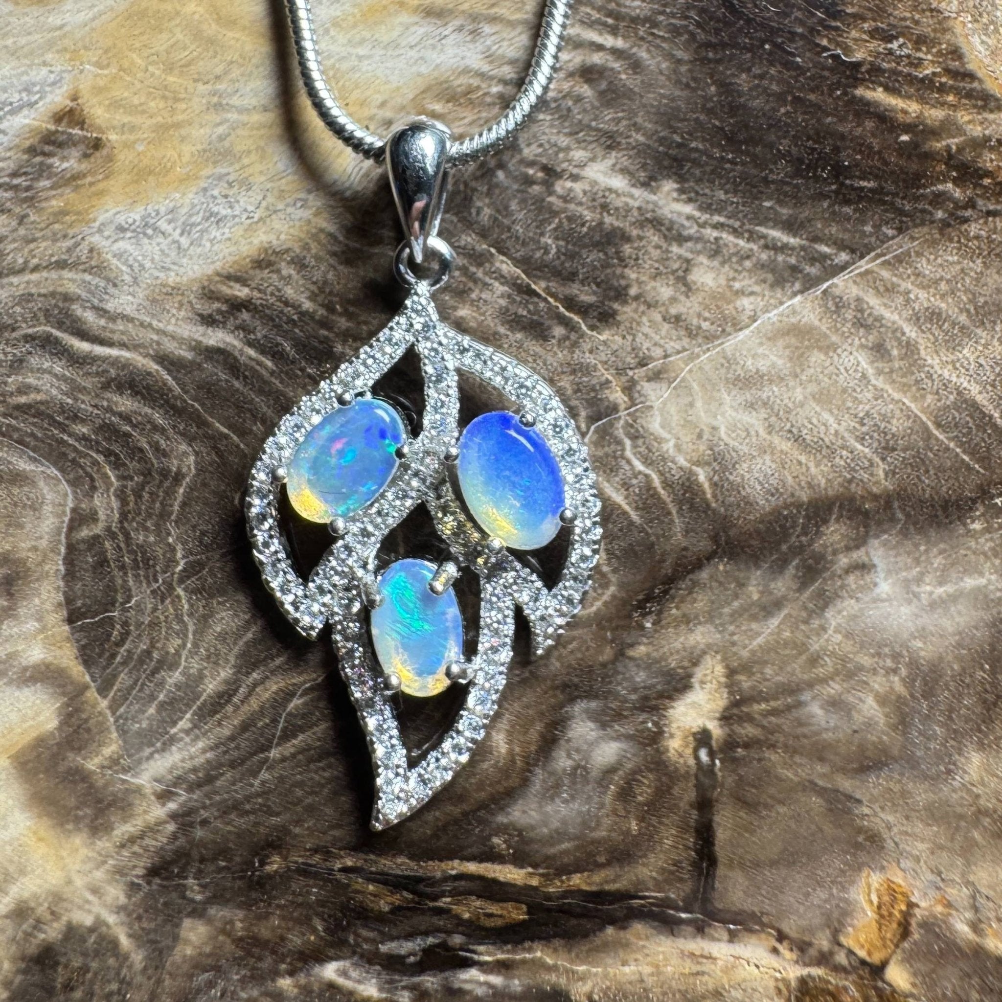 Margaret River Dawn ~ 1.2ct Solid Lightning Ridge Opal and Cubic Zirconia 925 Silver Pendant Necklace