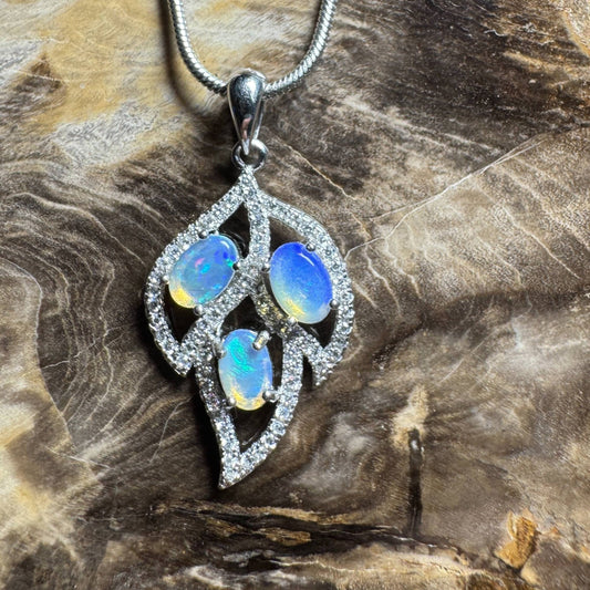 Margaret River Dawn ~ 1.2ct Solid Lightning Ridge Opal and Cubic Zirconia 925 Silver Pendant Necklace