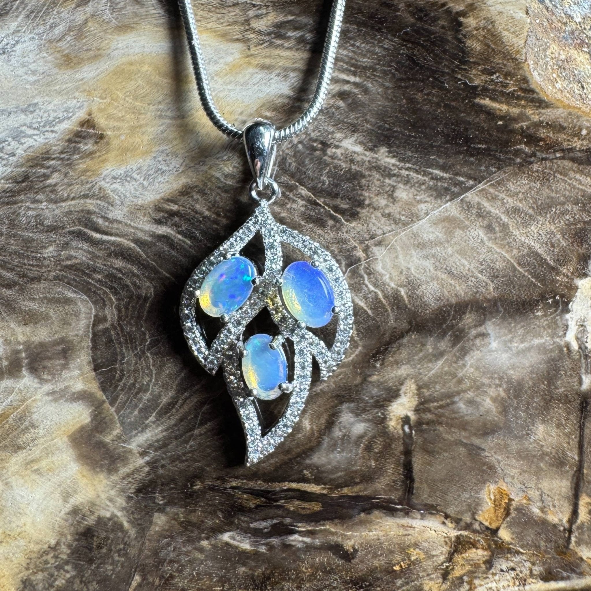 Margaret River Dawn ~ 1.2ct Solid Lightning Ridge Opal and Cubic Zirconia 925 Silver Pendant Necklace