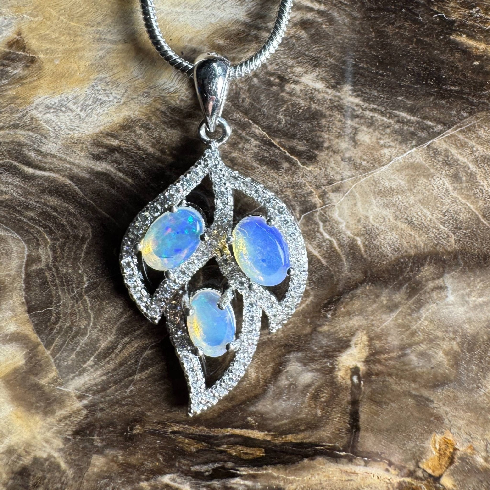Margaret River Dawn ~ 1.2ct Solid Lightning Ridge Opal and Cubic Zirconia 925 Silver Pendant Necklace