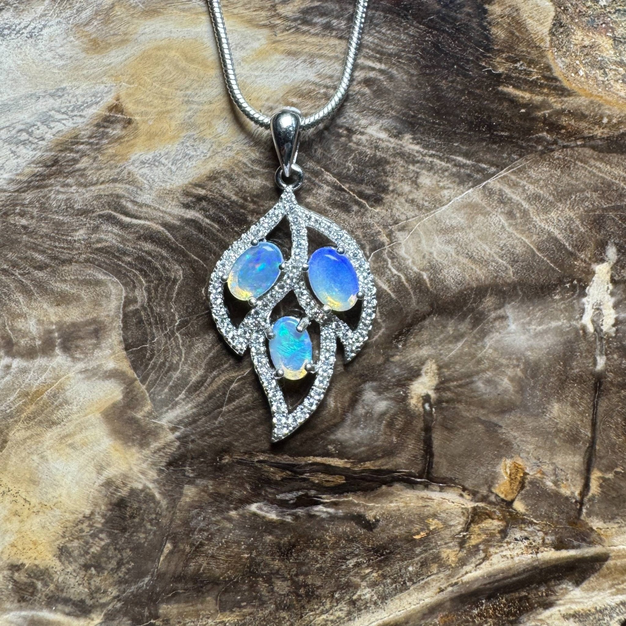 Margaret River Dawn ~ 1.2ct Solid Lightning Ridge Opal and Cubic Zirconia 925 Silver Pendant Necklace