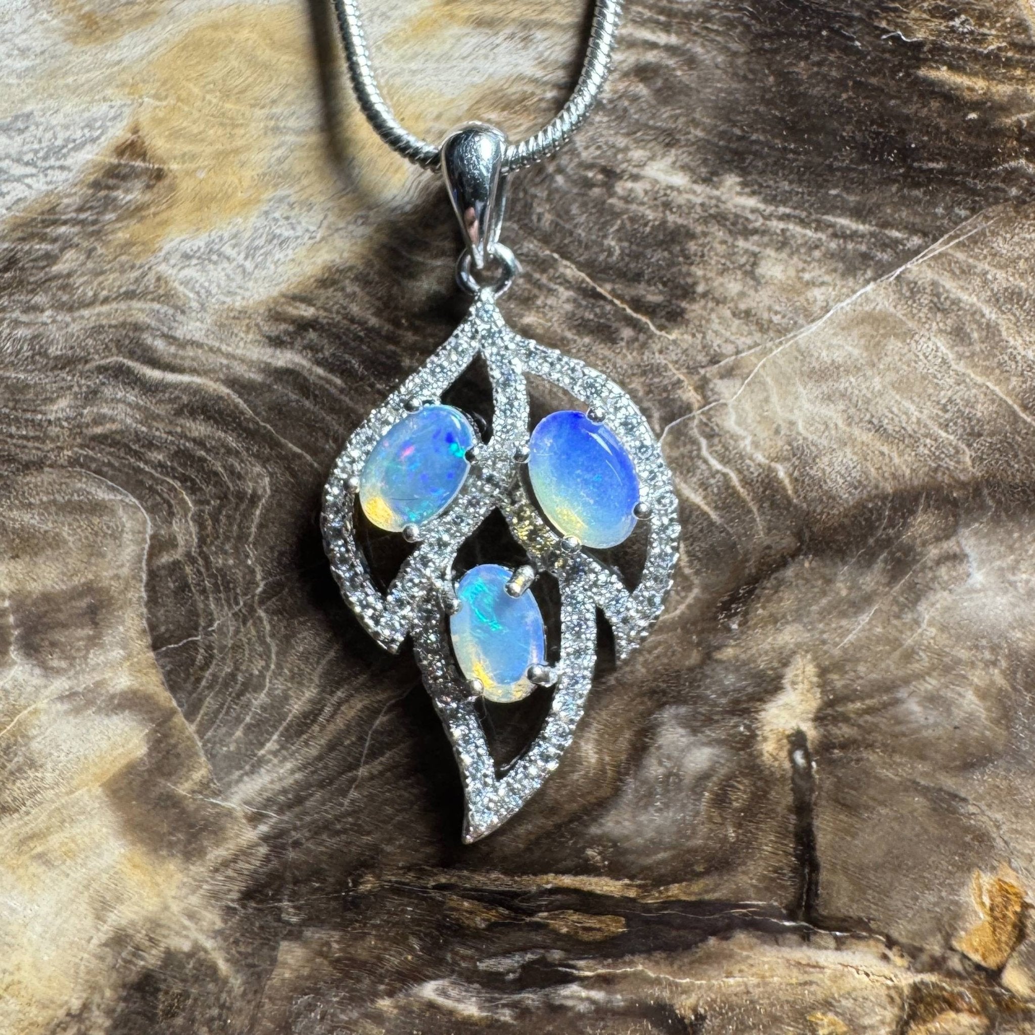 Margaret River Dawn ~ 1.2ct Solid Lightning Ridge Opal and Cubic Zirconia 925 Silver Pendant Necklace