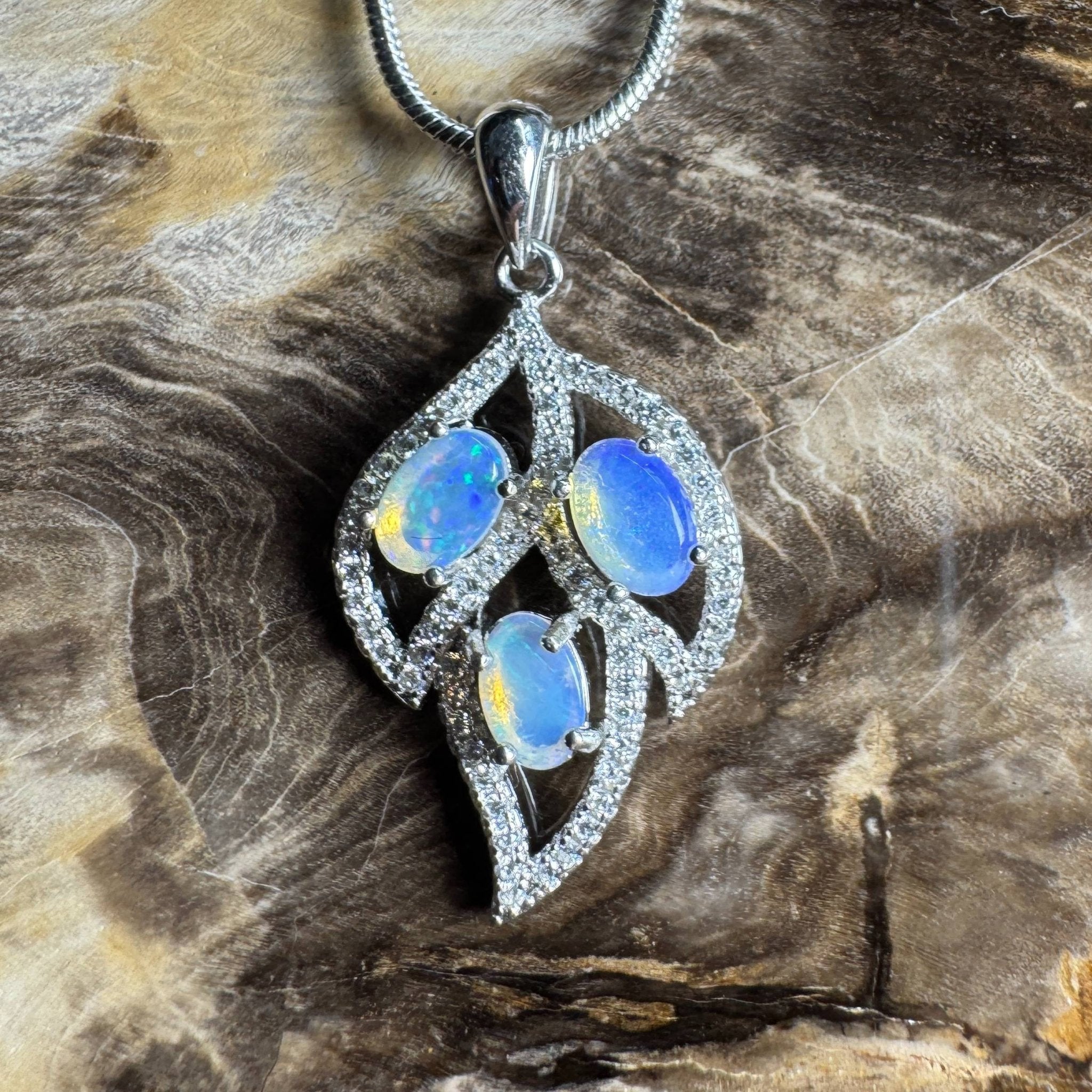 Margaret River Dawn ~ 1.2ct Solid Lightning Ridge Opal and Cubic Zirconia 925 Silver Pendant Necklace