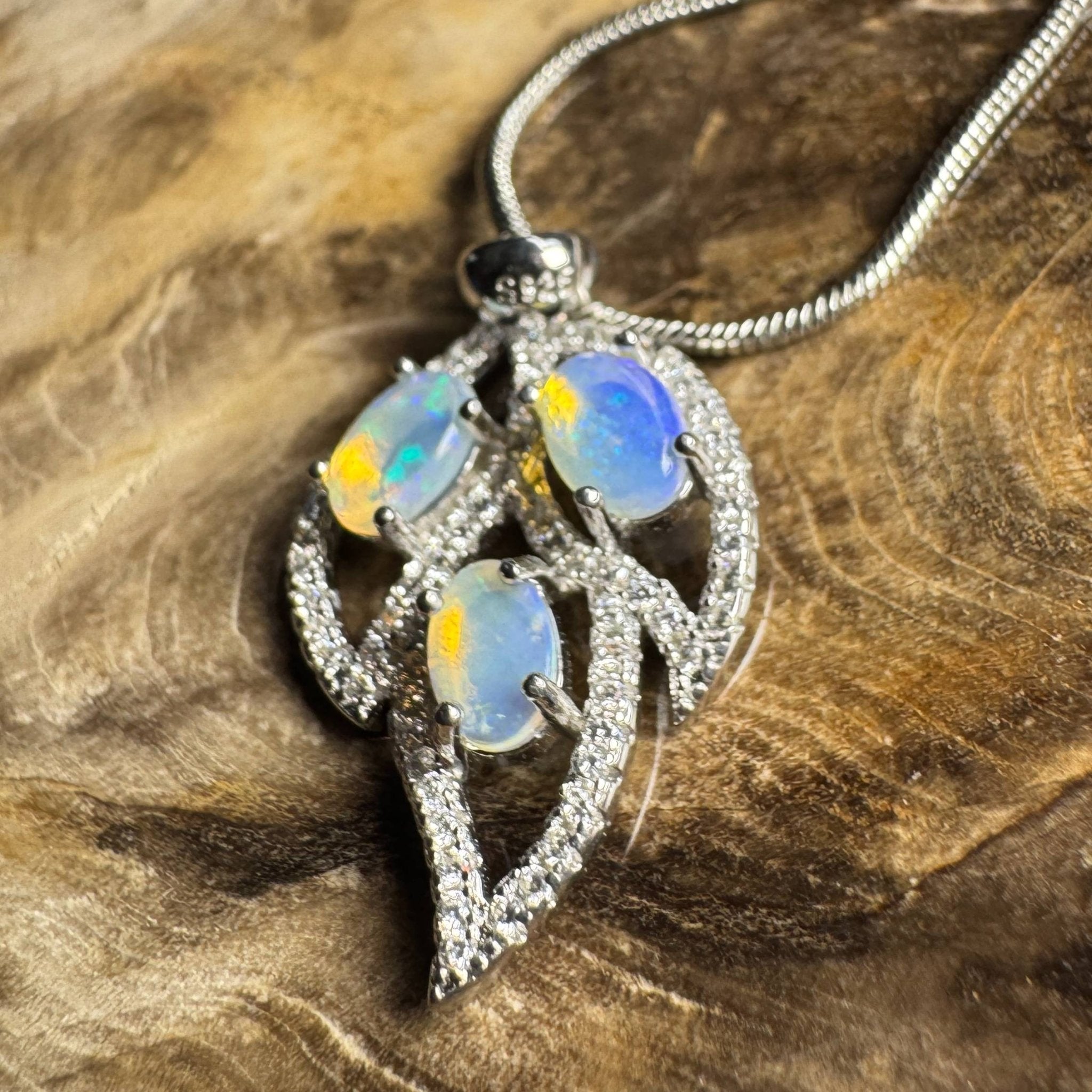 Margaret River Dawn ~ 1.2ct Solid Lightning Ridge Opal and Cubic Zirconia 925 Silver Pendant Necklace