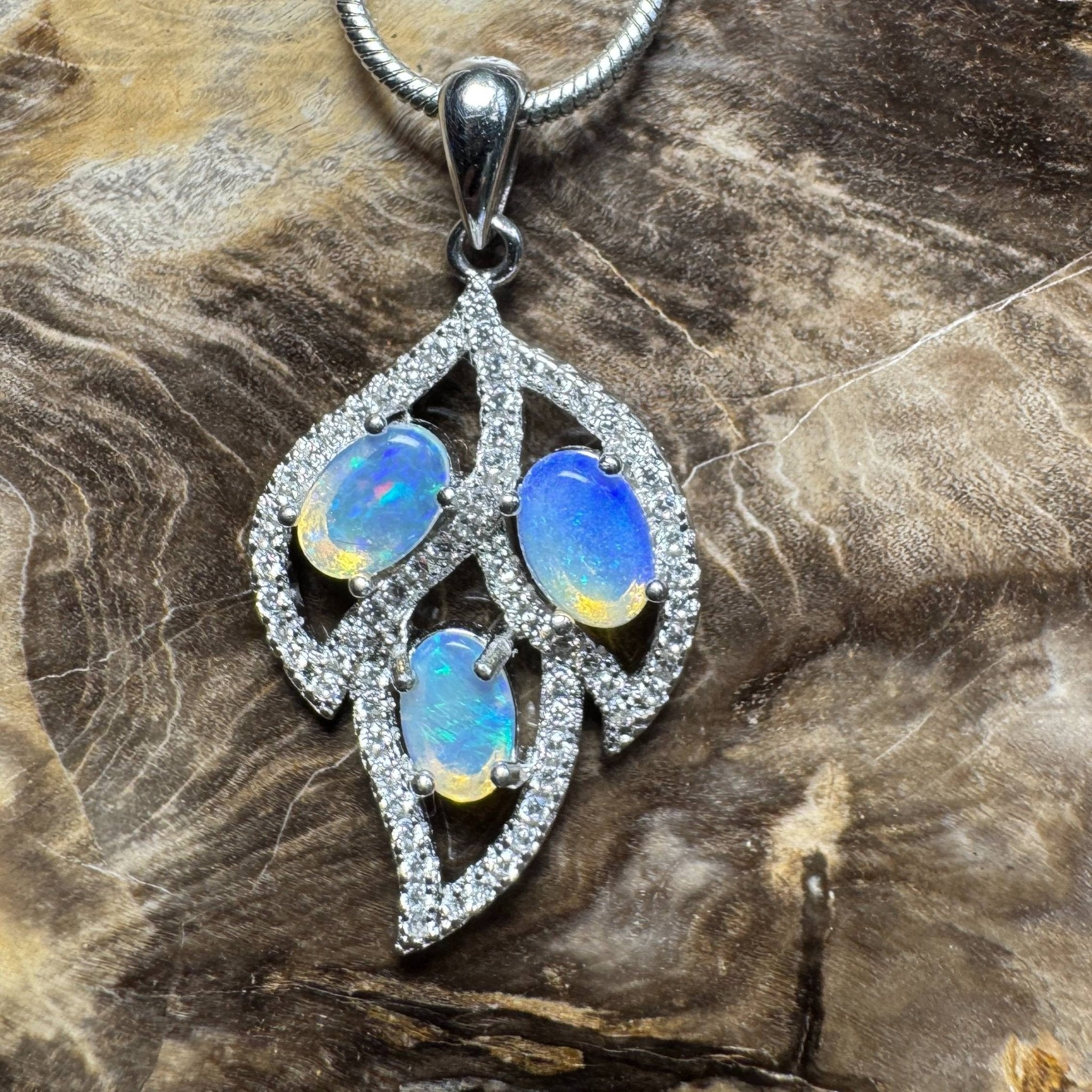 Margaret River Dawn ~ 1.2ct Solid Lightning Ridge Opal and Cubic Zirconia 925 Silver Pendant Necklace
