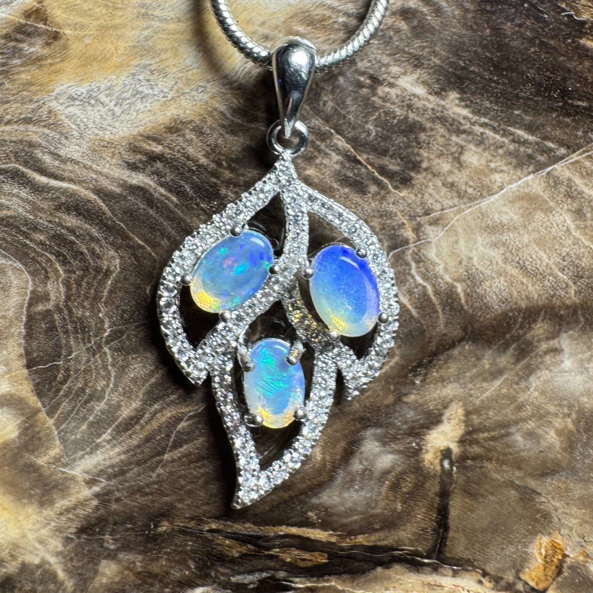 Margaret River Dawn ~ 1.2ct Solid Lightning Ridge Opal and Cubic Zirconia 925 Silver Pendant Necklace