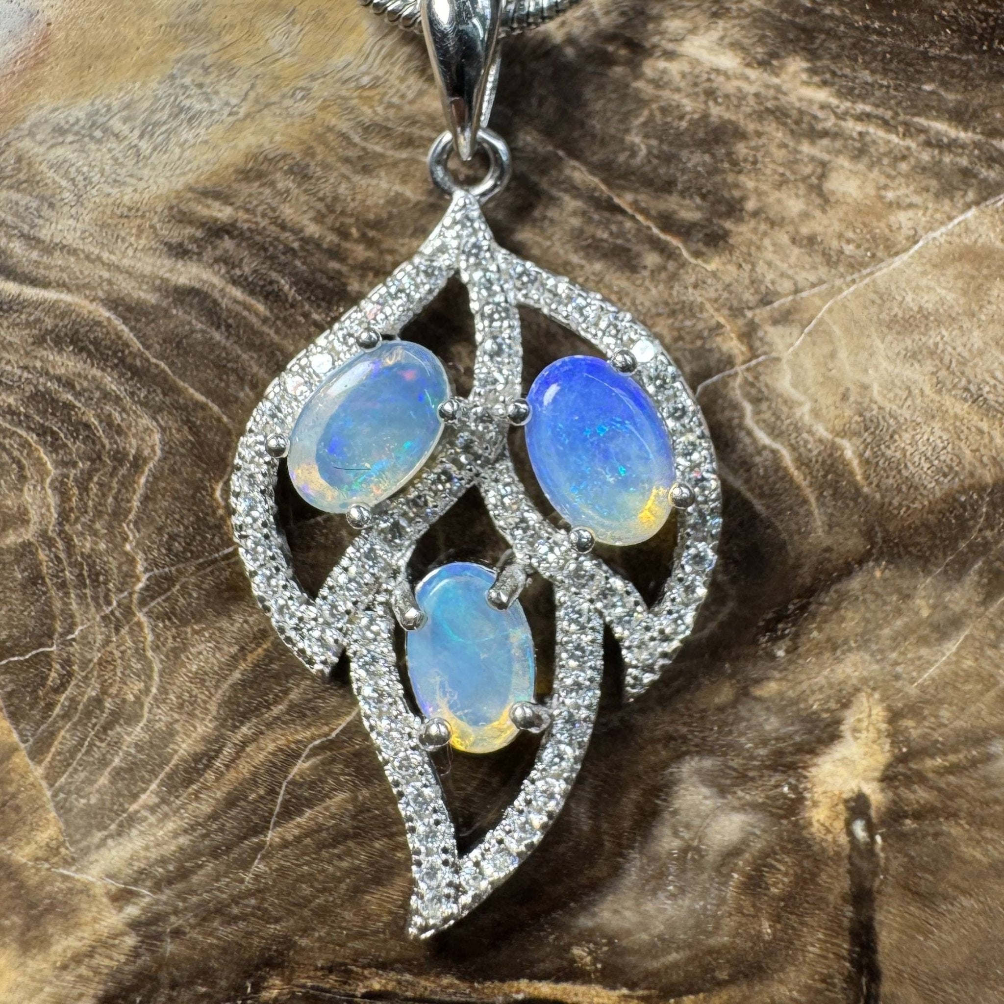 Margaret River Dawn ~ 1.2ct Solid Lightning Ridge Opal and Cubic Zirconia 925 Silver Pendant Necklace