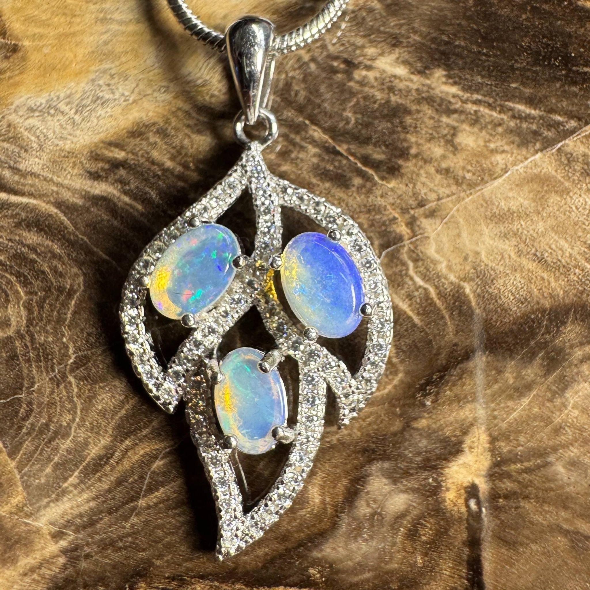 Margaret River Dawn ~ 1.2ct Solid Lightning Ridge Opal and Cubic Zirconia 925 Silver Pendant Necklace
