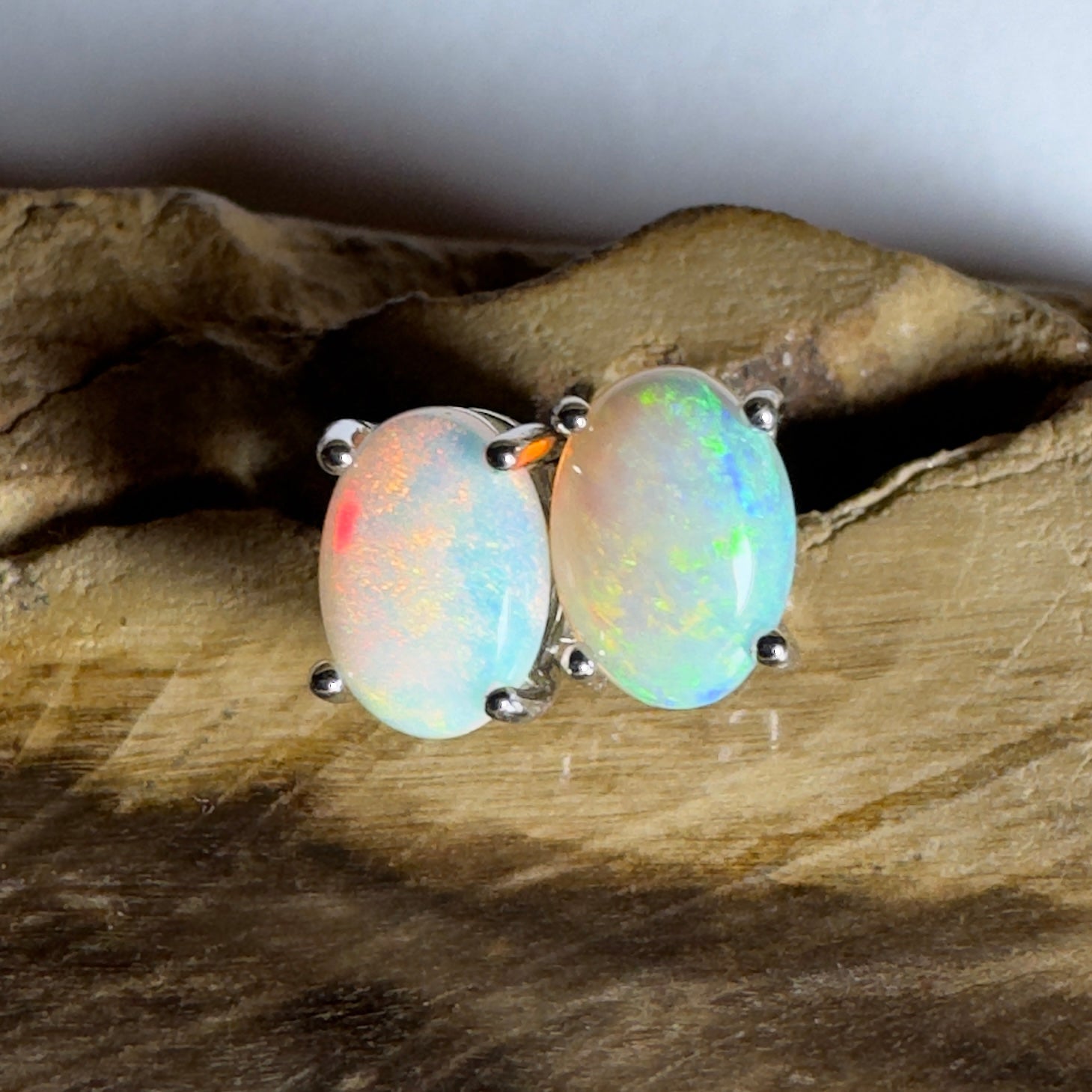 Margaret River Mist ~ 1.2ct Coober Pedy Opal Sterling Silver Earrings