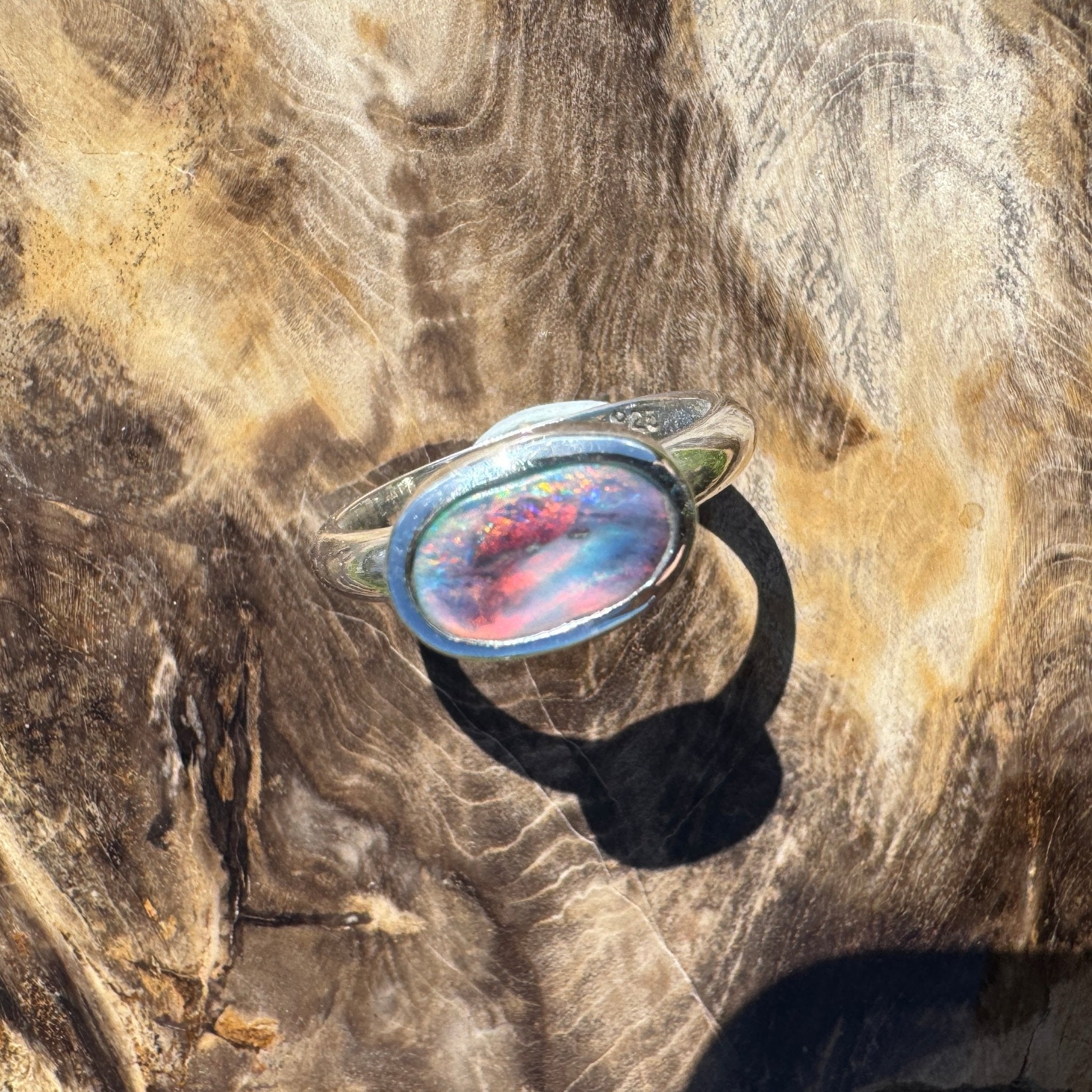 Midnight Ember ~ 0.8ct Solid Lightning Ridge Black Opal 925 Sterling Silver Ring