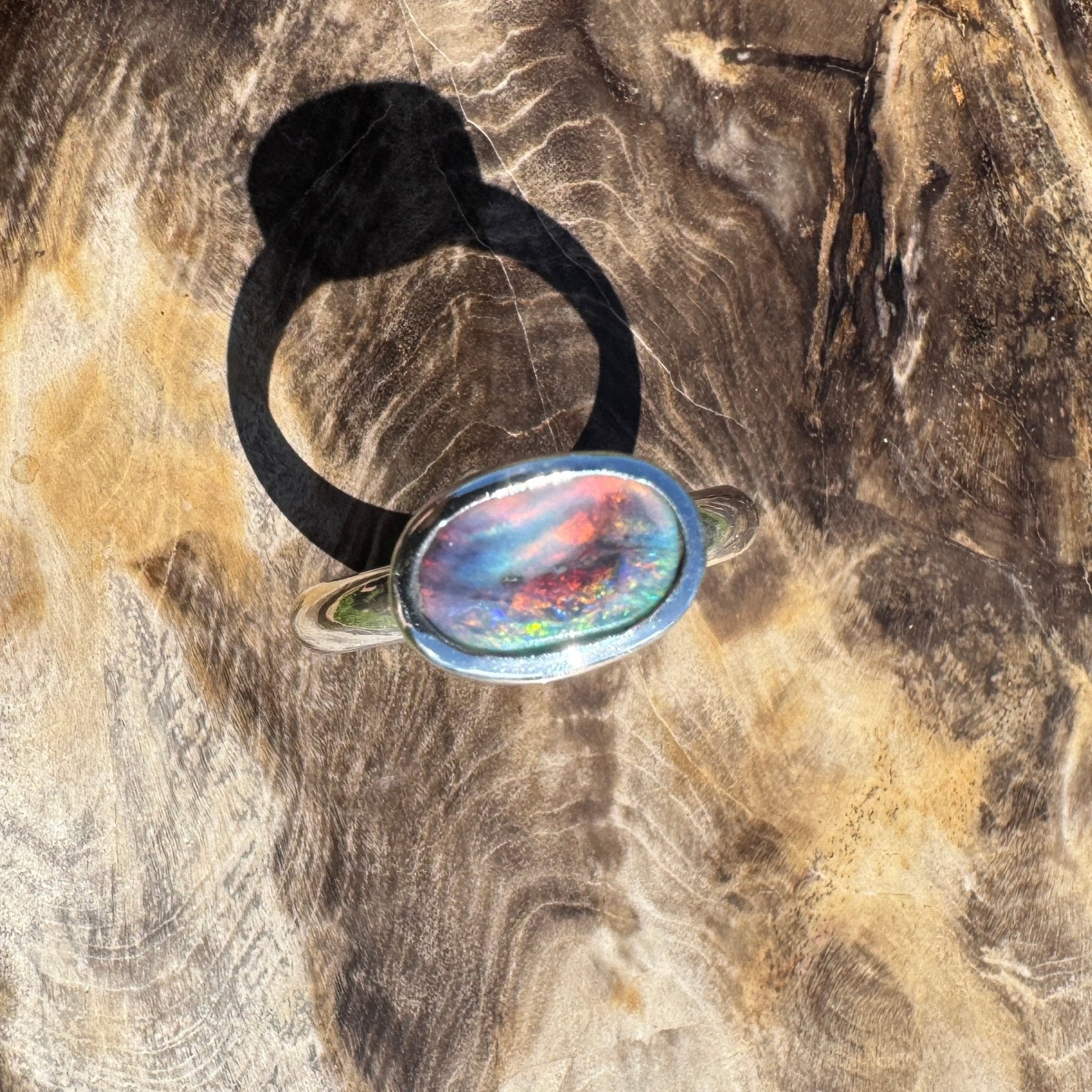 Midnight Ember ~ 0.8ct Solid Lightning Ridge Black Opal 925 Sterling Silver Ring