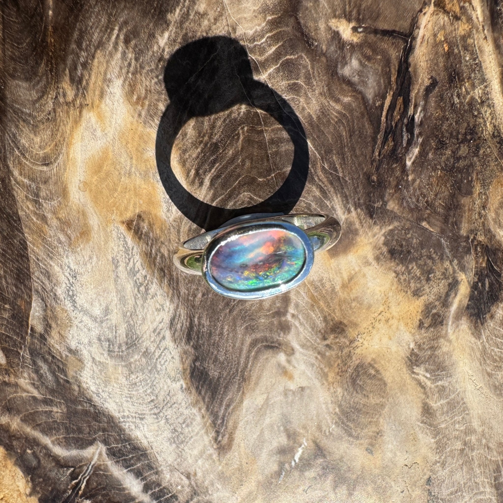 Midnight Ember ~ 0.8ct Solid Lightning Ridge Black Opal 925 Sterling Silver Ring