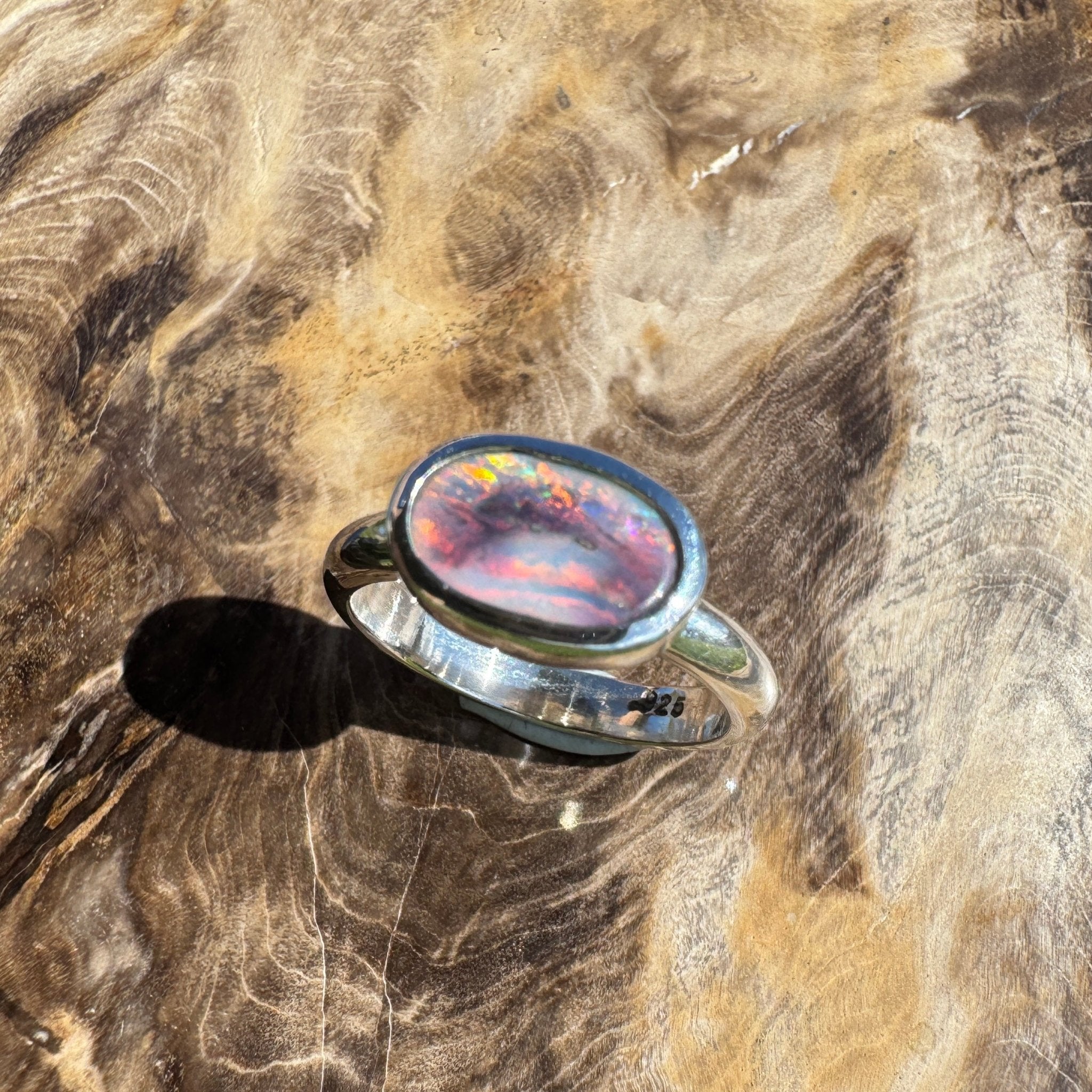 Midnight Ember ~ 0.8ct Solid Lightning Ridge Black Opal 925 Sterling Silver Ring