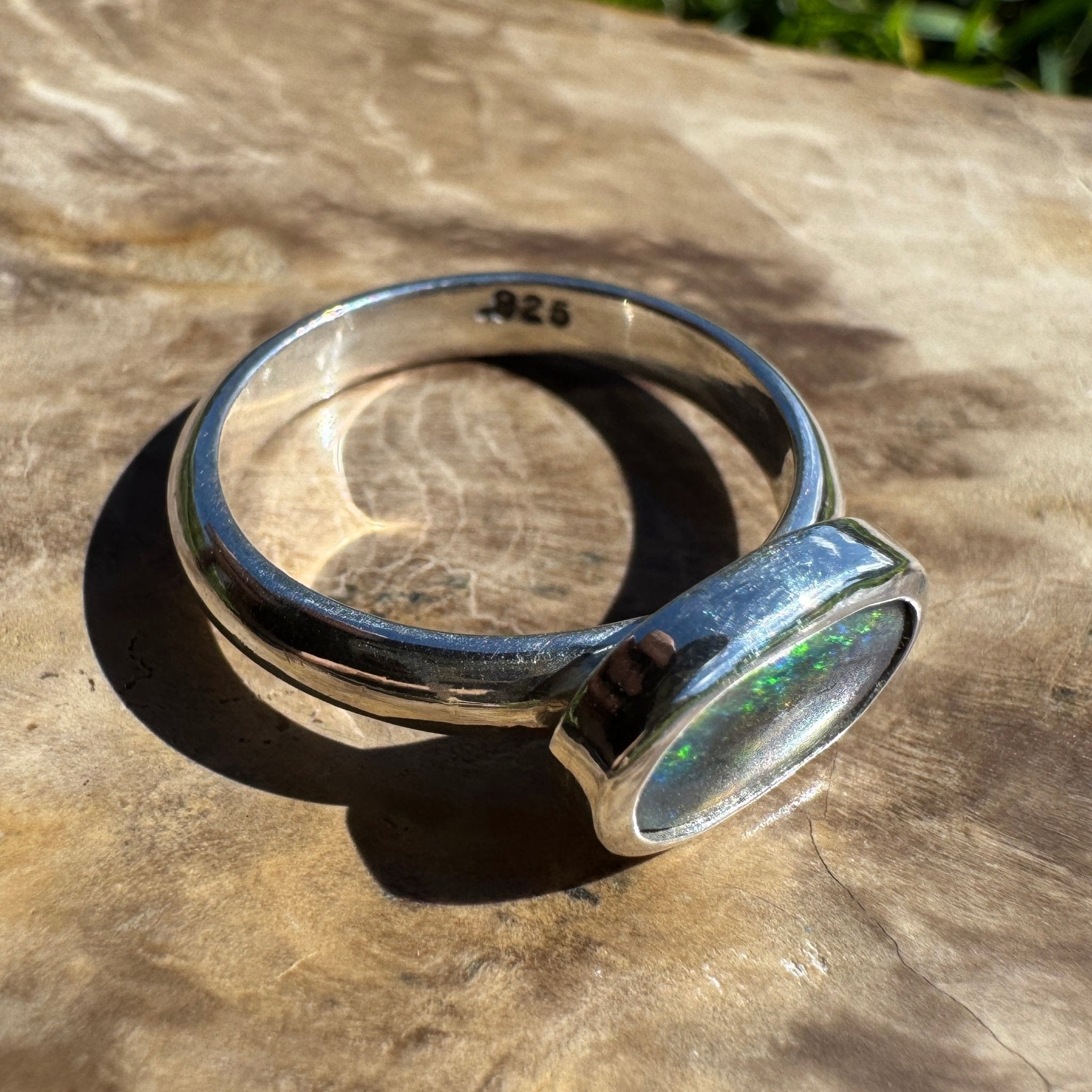 Midnight Ember ~ 0.8ct Solid Lightning Ridge Black Opal 925 Sterling Silver Ring