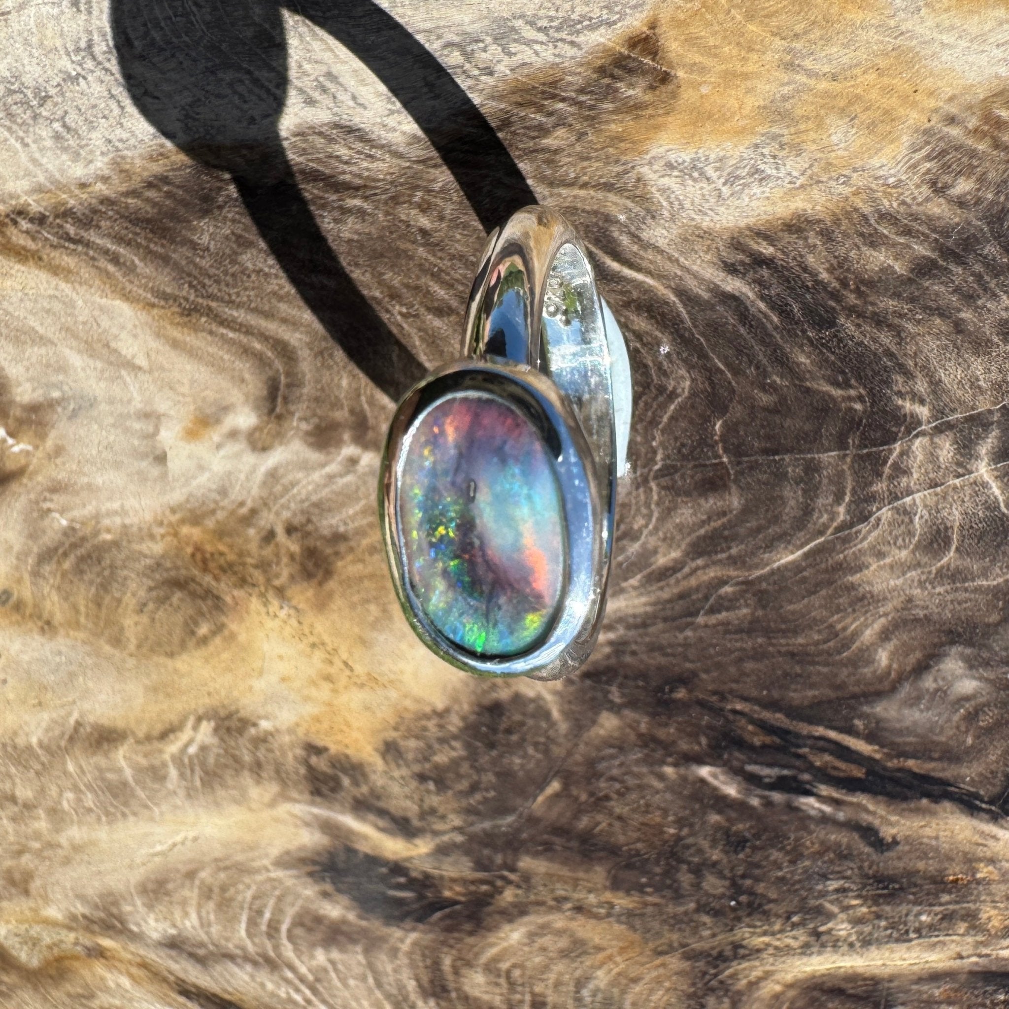 Midnight Ember ~ 0.8ct Solid Lightning Ridge Black Opal 925 Sterling Silver Ring
