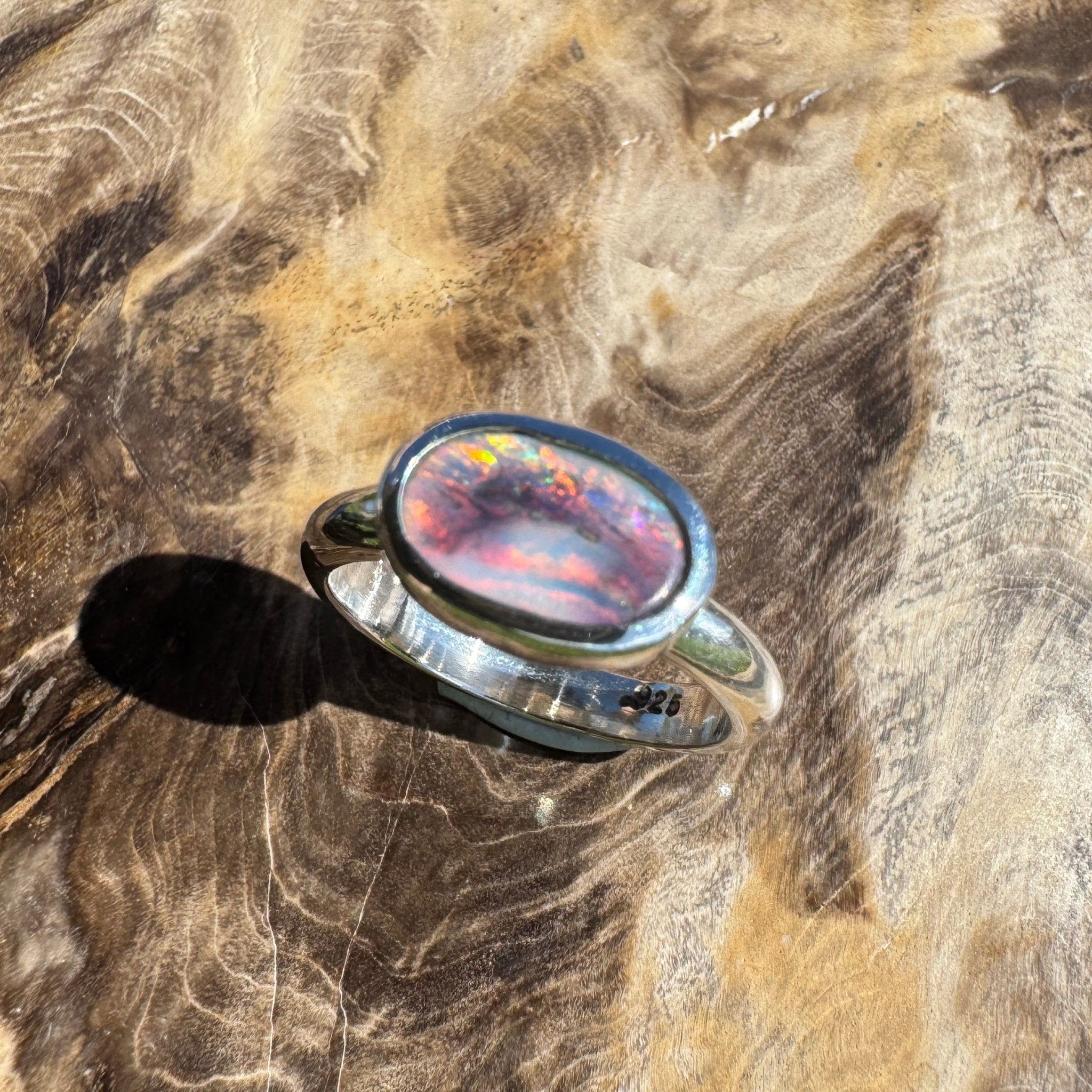 Midnight Ember ~ 0.8ct Solid Lightning Ridge Black Opal 925 Sterling Silver Ring