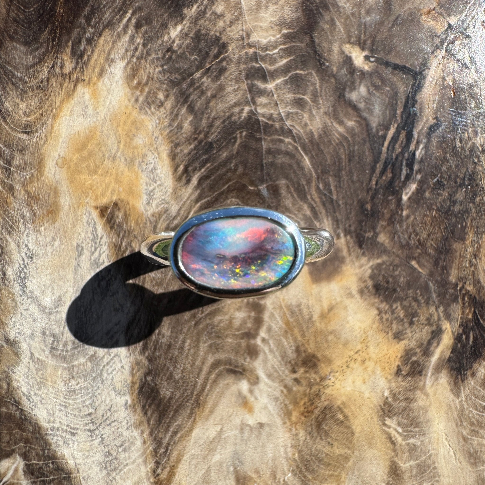 Midnight Ember ~ 0.8ct Solid Lightning Ridge Black Opal 925 Sterling Silver Ring