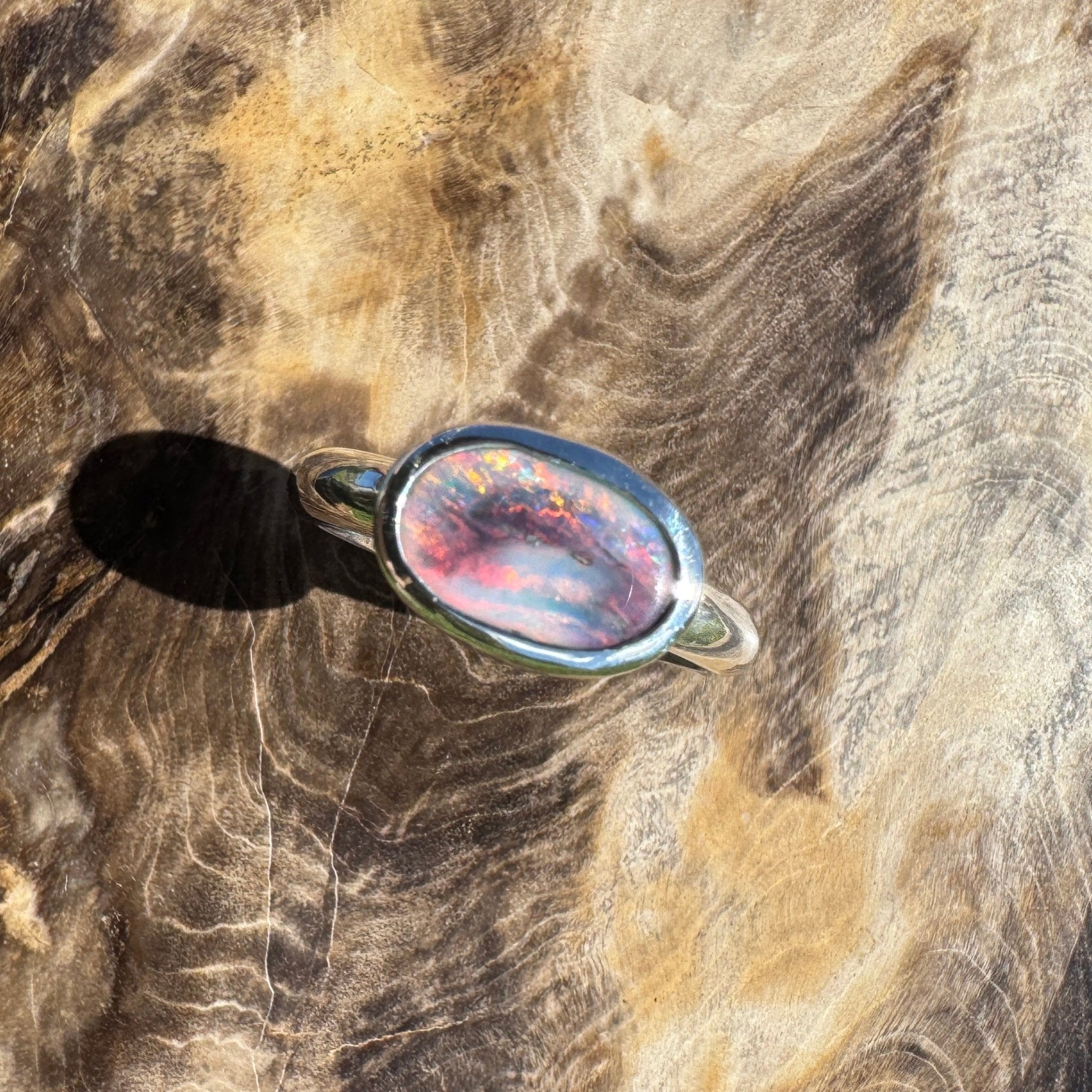 Midnight Ember ~ 0.8ct Solid Lightning Ridge Black Opal 925 Sterling Silver Ring