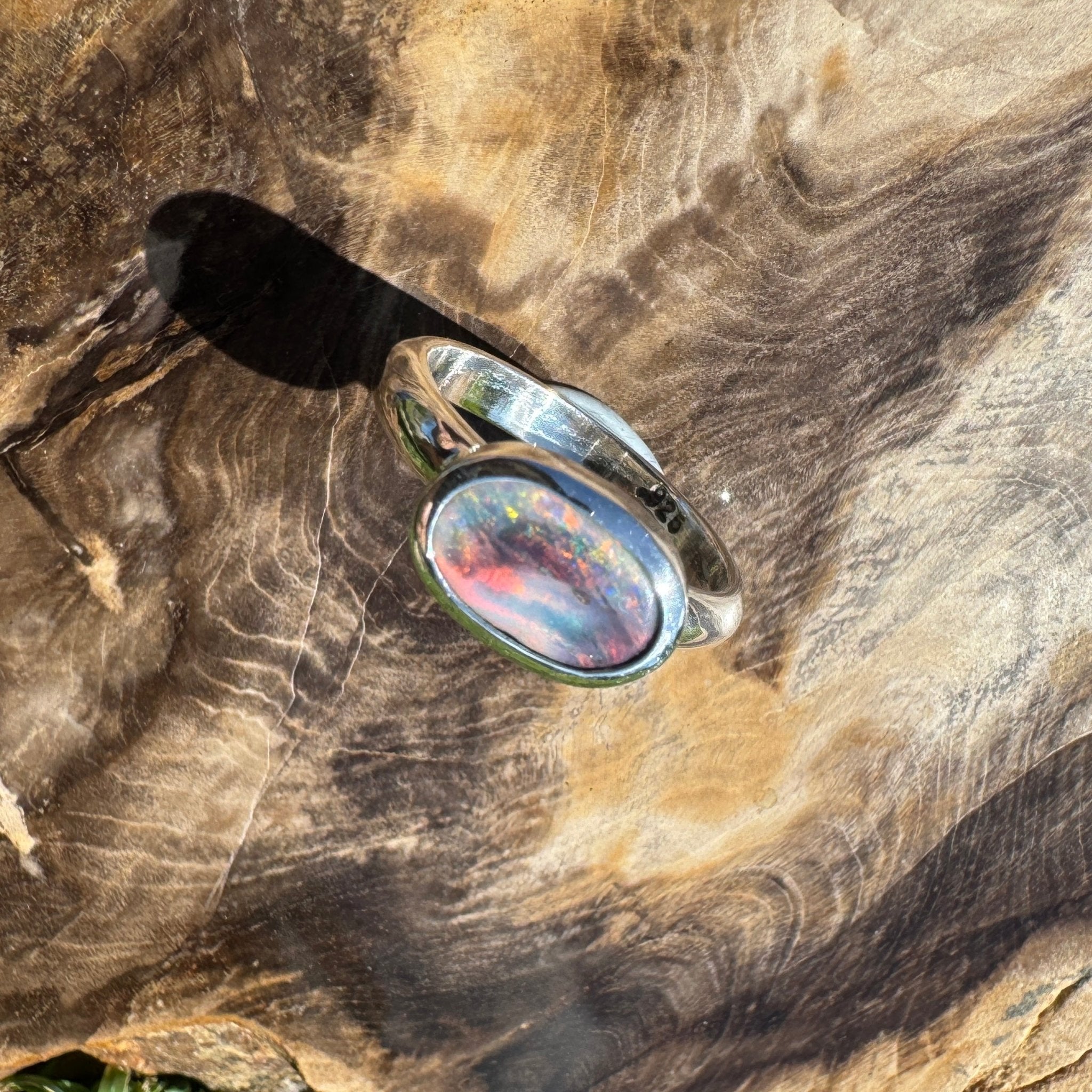 Midnight Ember ~ 0.8ct Solid Lightning Ridge Black Opal 925 Sterling Silver Ring