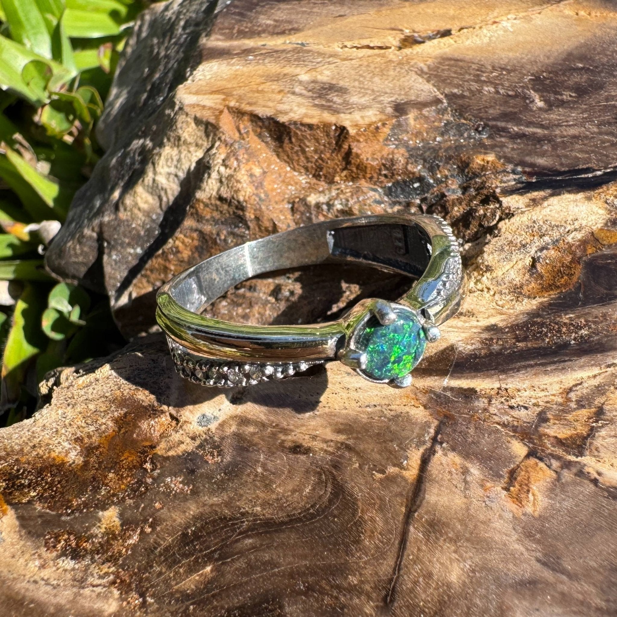Midnight Forest ~ Solid Lightning Ridge Black Opal 925 Sterling Silver Ring