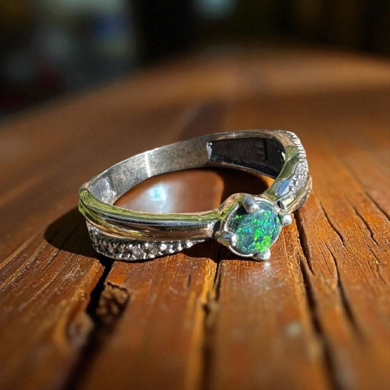 Midnight Forest ~ Solid Lightning Ridge Black Opal 925 Sterling Silver Ring
