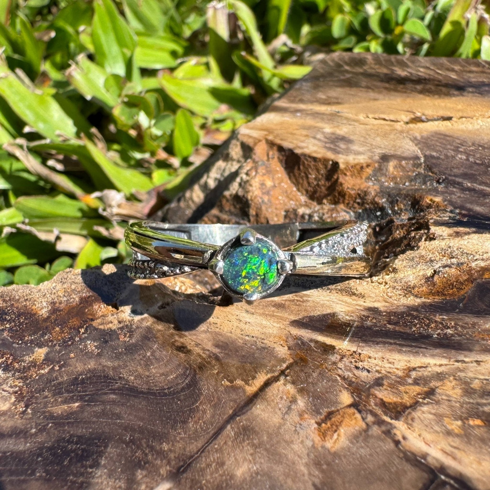 Midnight Forest ~ Solid Lightning Ridge Black Opal 925 Sterling Silver Ring