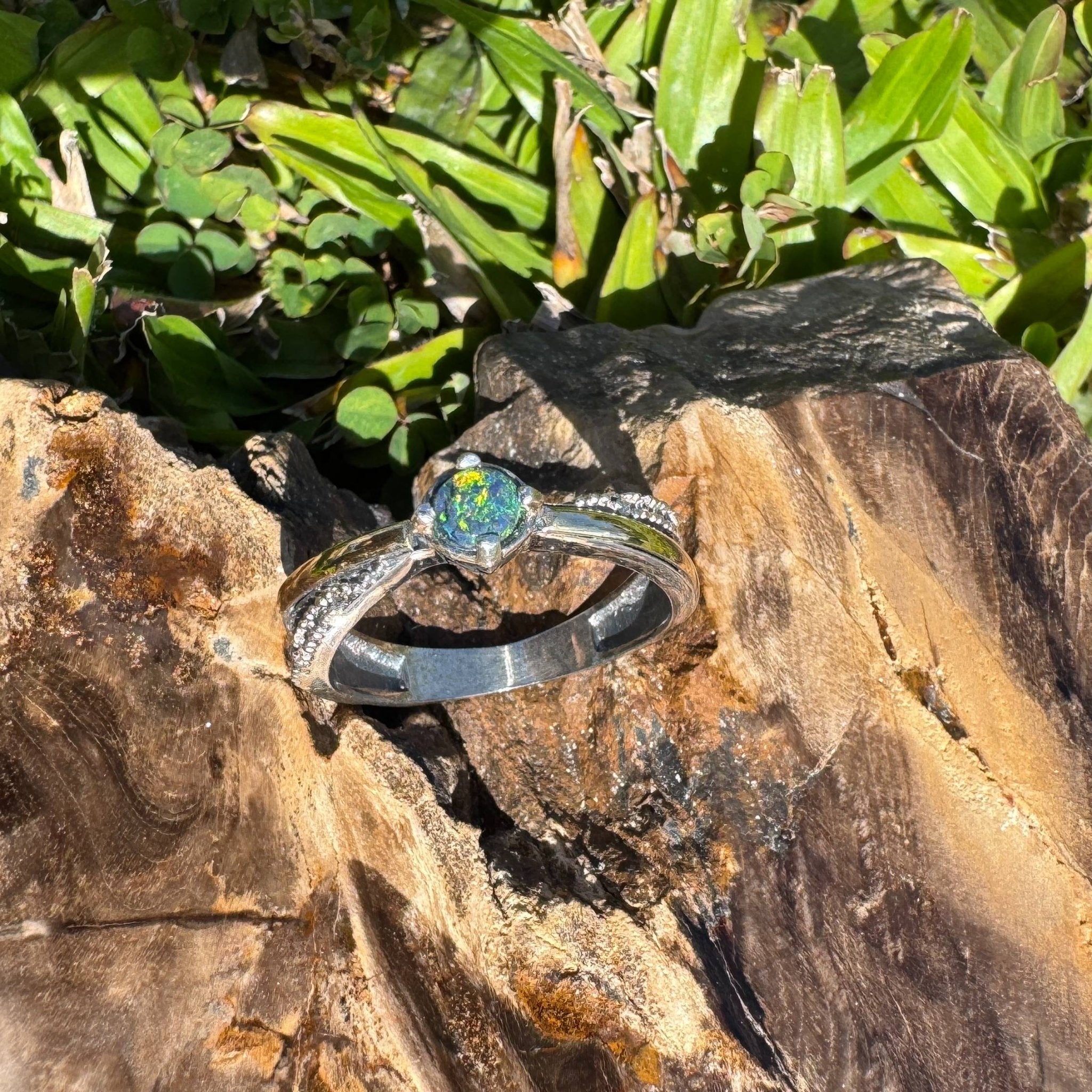 Midnight Forest ~ Solid Lightning Ridge Black Opal 925 Sterling Silver Ring