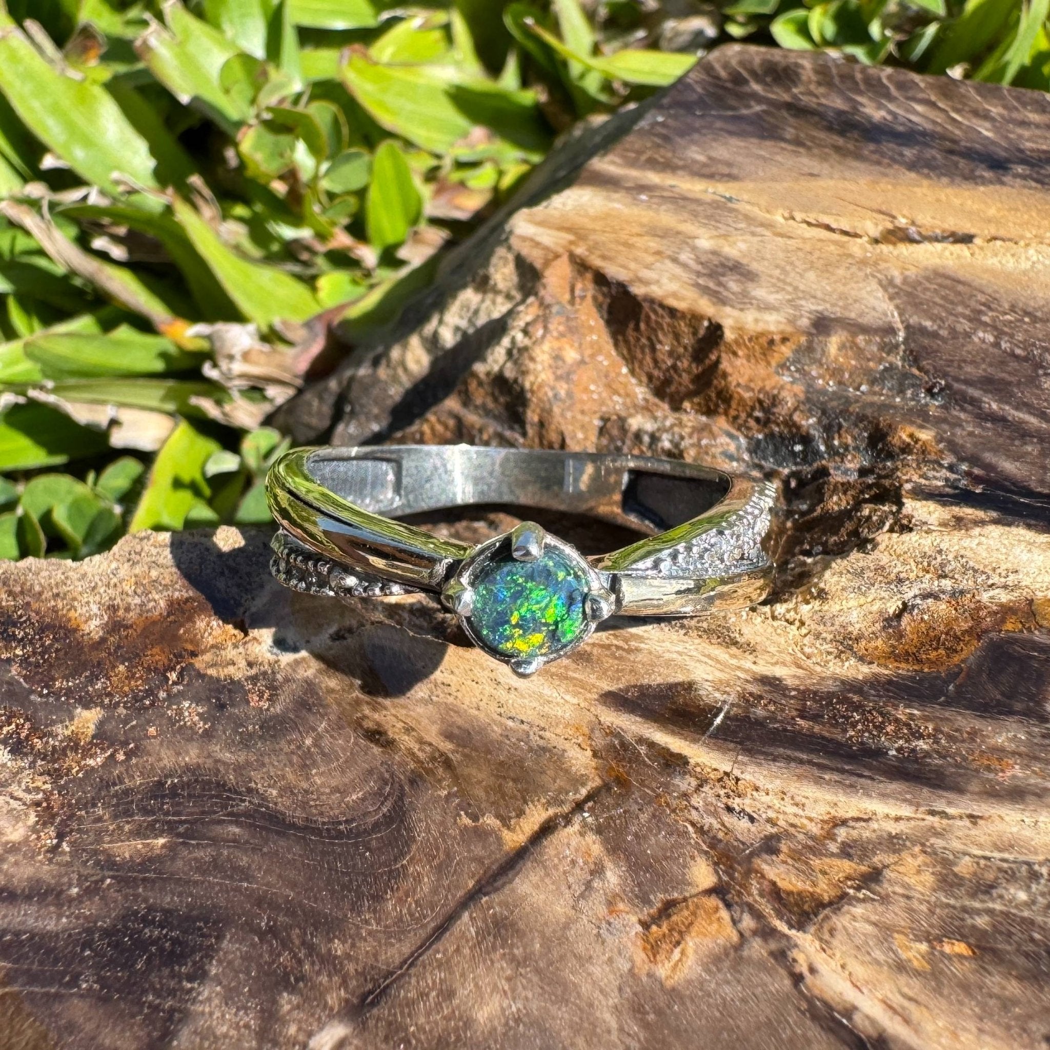Midnight Forest ~ Solid Lightning Ridge Black Opal 925 Sterling Silver Ring