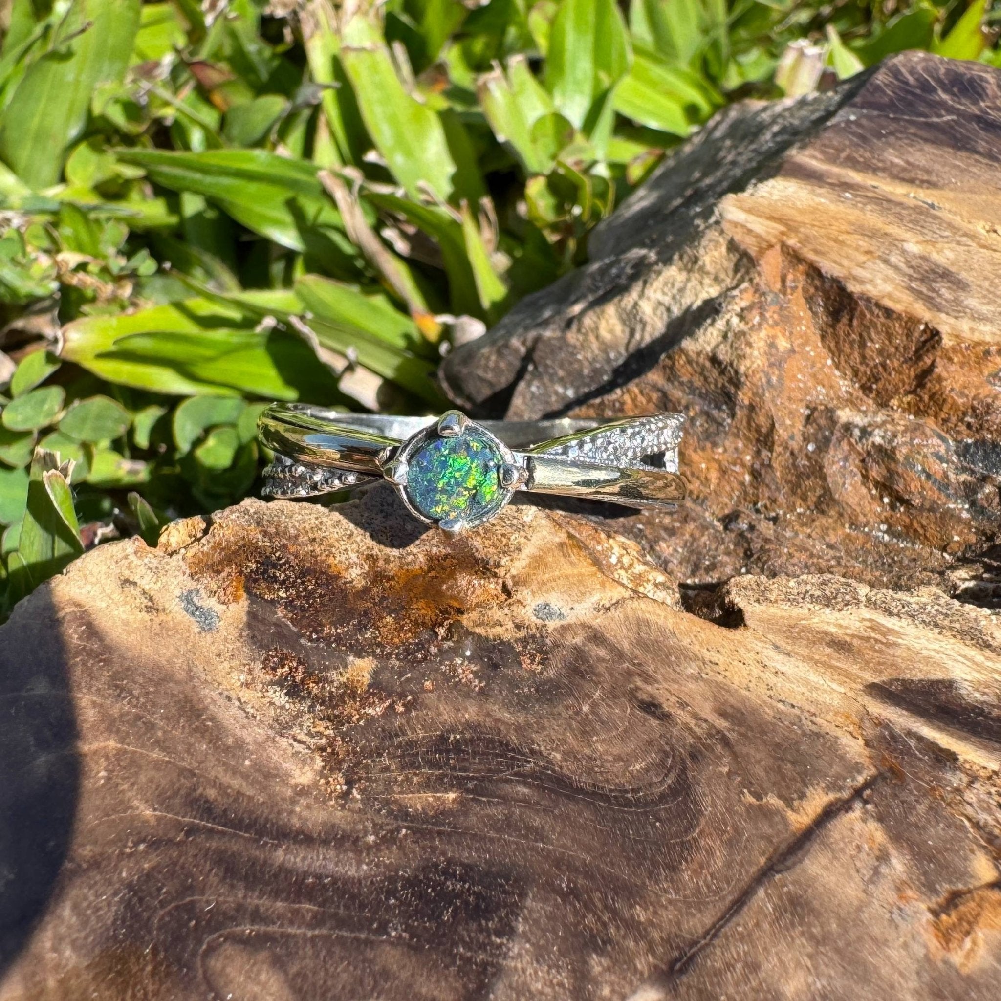 Midnight Forest ~ Solid Lightning Ridge Black Opal 925 Sterling Silver Ring