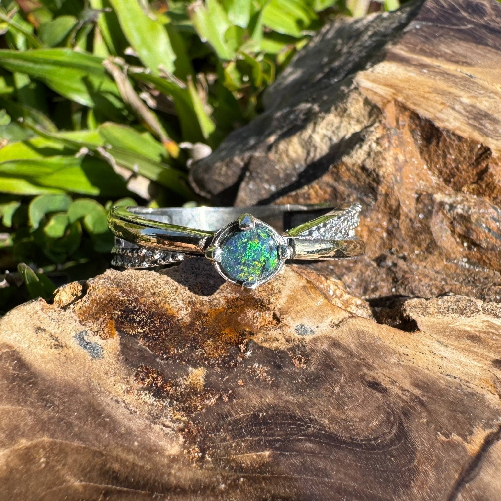 Midnight Forest ~ Solid Lightning Ridge Black Opal 925 Sterling Silver Ring