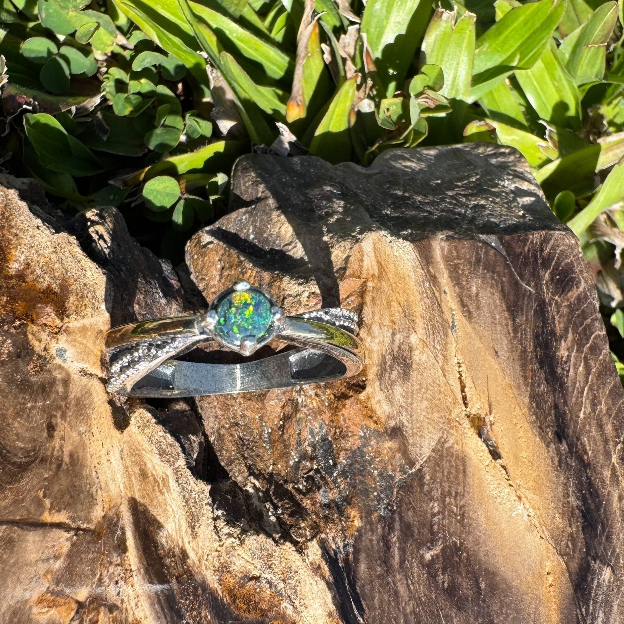 Midnight Forest ~ Solid Lightning Ridge Black Opal 925 Sterling Silver Ring