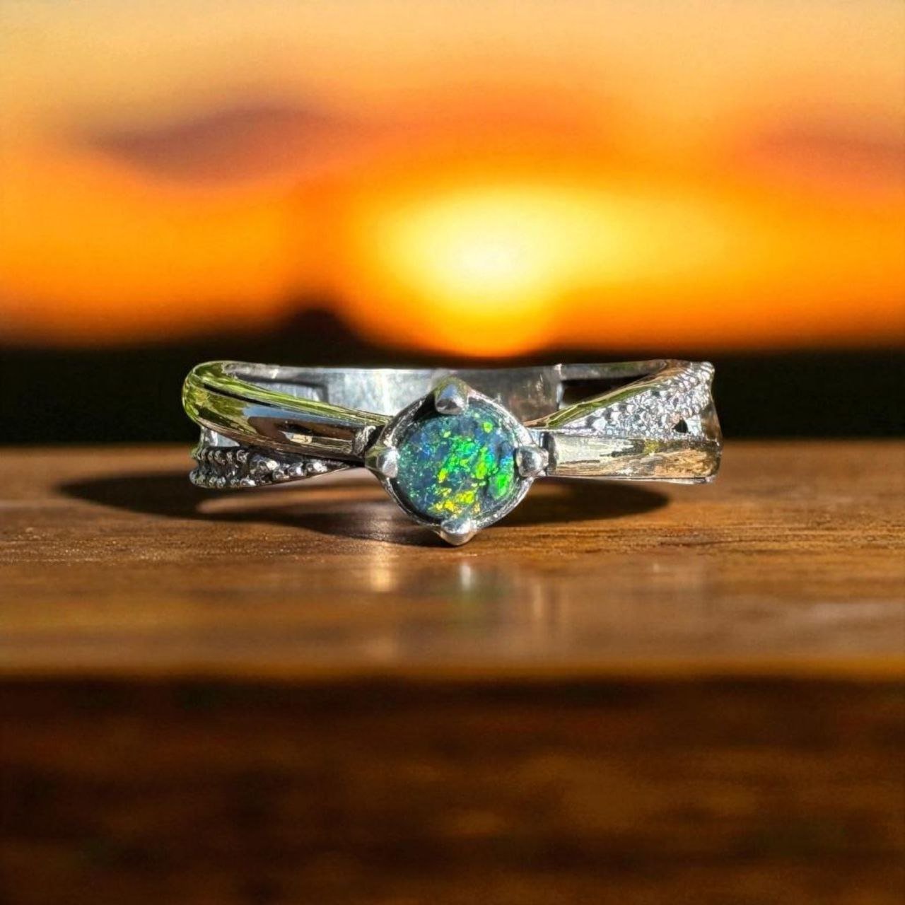Midnight Forest ~ Solid Lightning Ridge Black Opal 925 Sterling Silver Ring