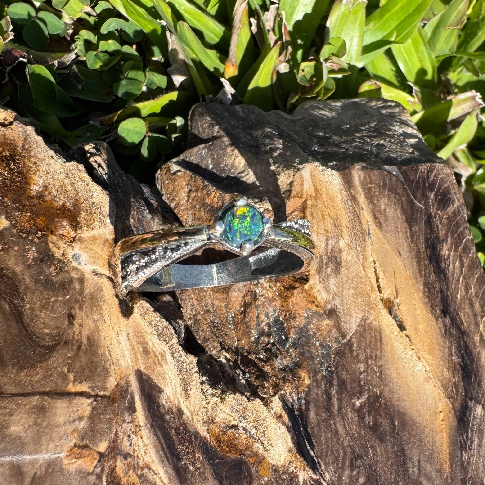 Midnight Forest ~ Solid Lightning Ridge Black Opal 925 Sterling Silver Ring
