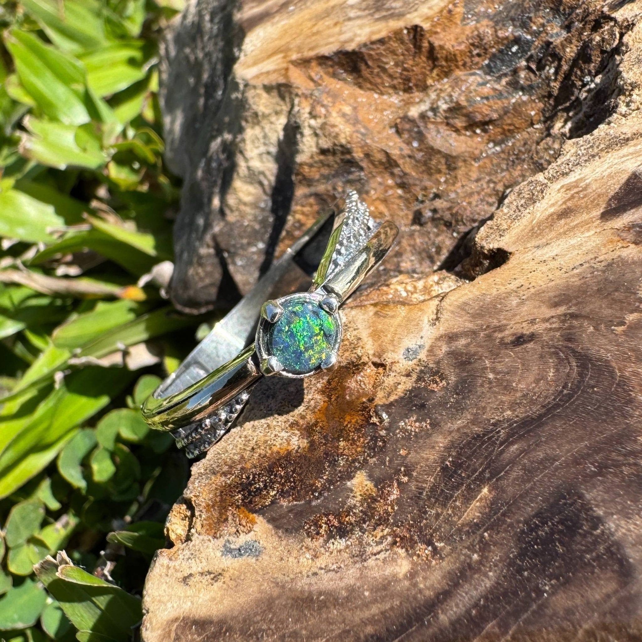 Midnight Forest ~ Solid Lightning Ridge Black Opal 925 Sterling Silver Ring