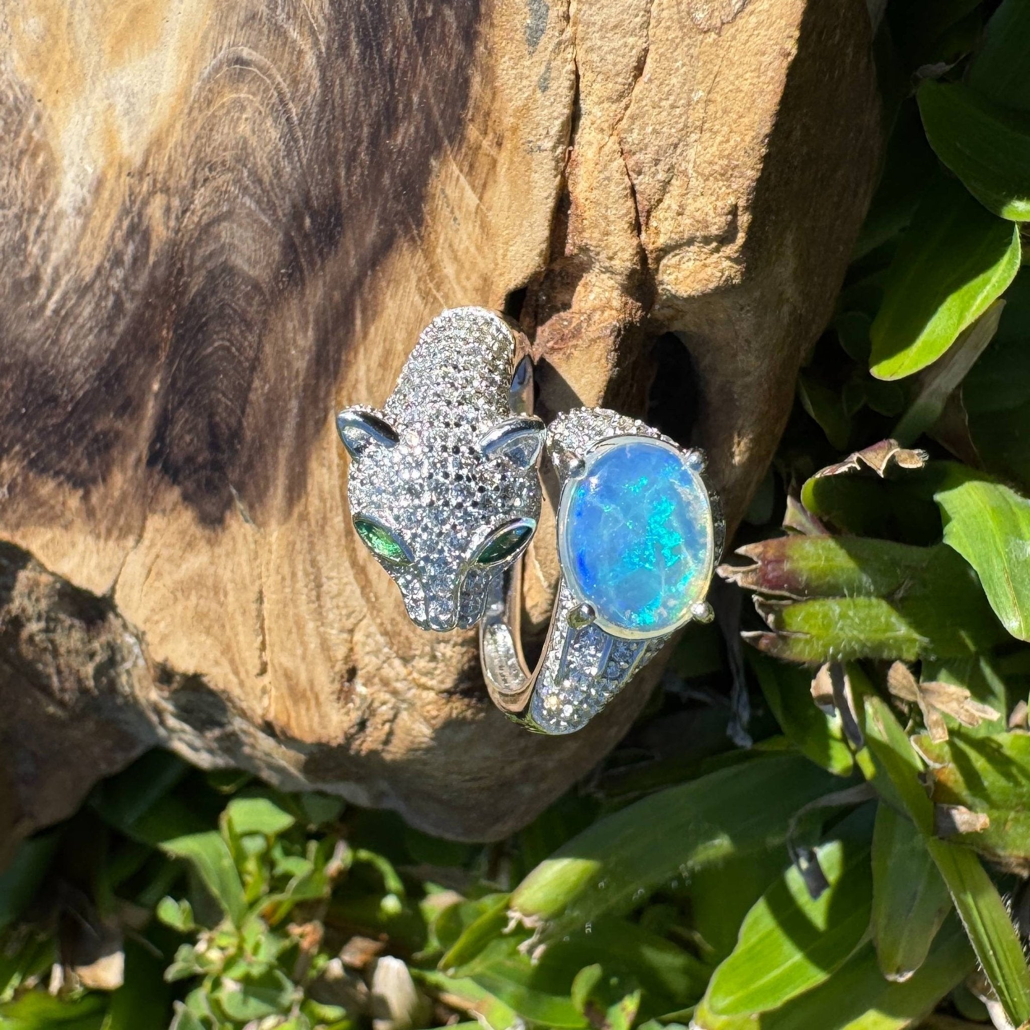 Midnight Panther ~ 0.8ct Solid Lightning Ridge Opal & Sterling Silver Ring