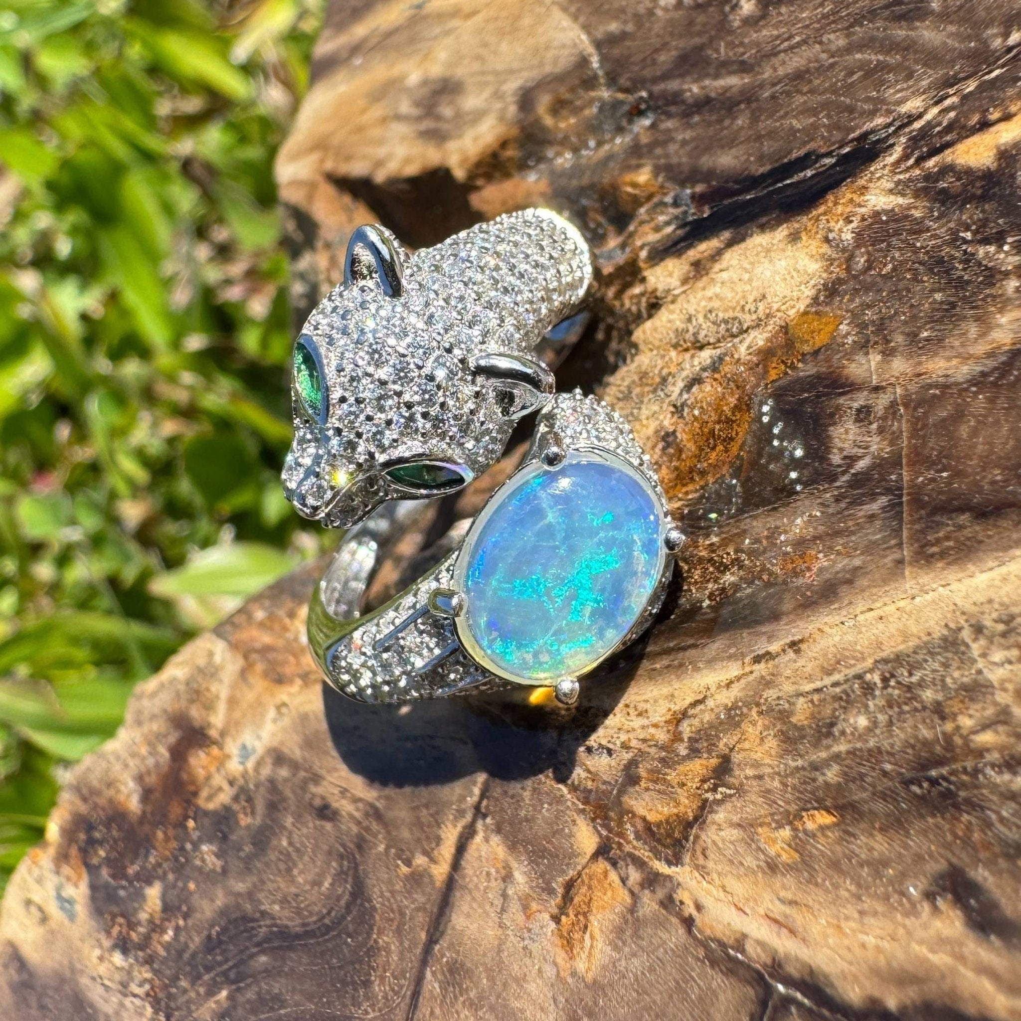 Midnight Panther ~ 0.8ct Solid Lightning Ridge Opal & Sterling Silver Ring