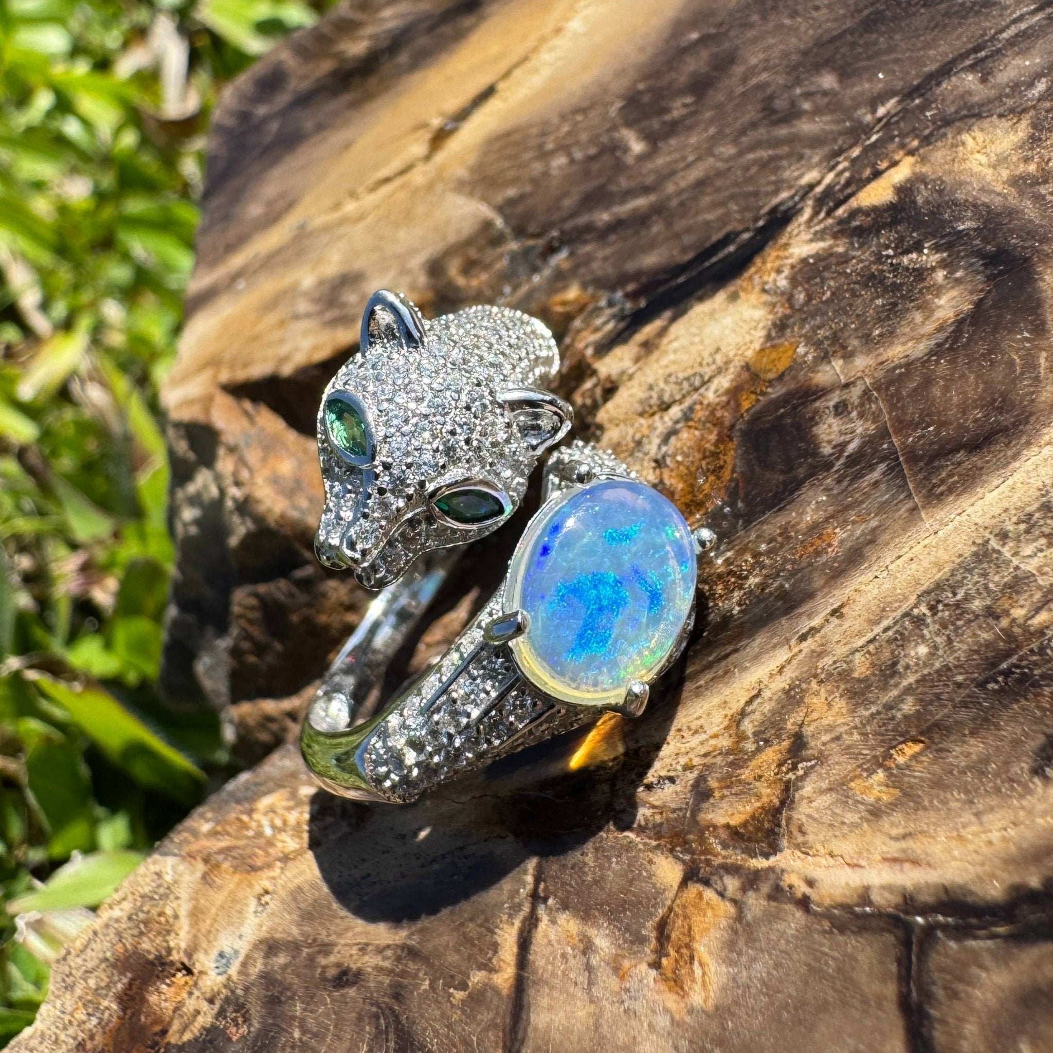 Midnight Panther ~ 0.8ct Solid Lightning Ridge Opal & Sterling Silver Ring