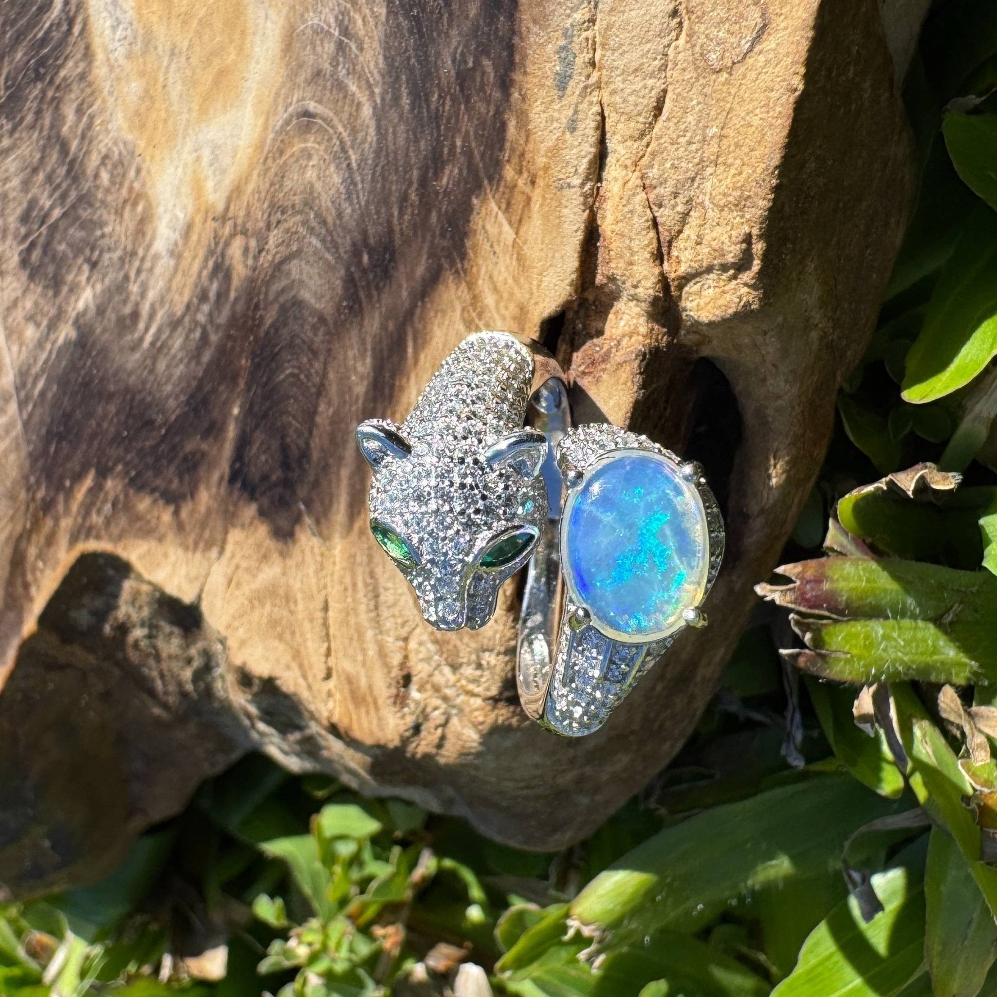 Midnight Panther ~ 0.8ct Solid Lightning Ridge Opal & Sterling Silver Ring