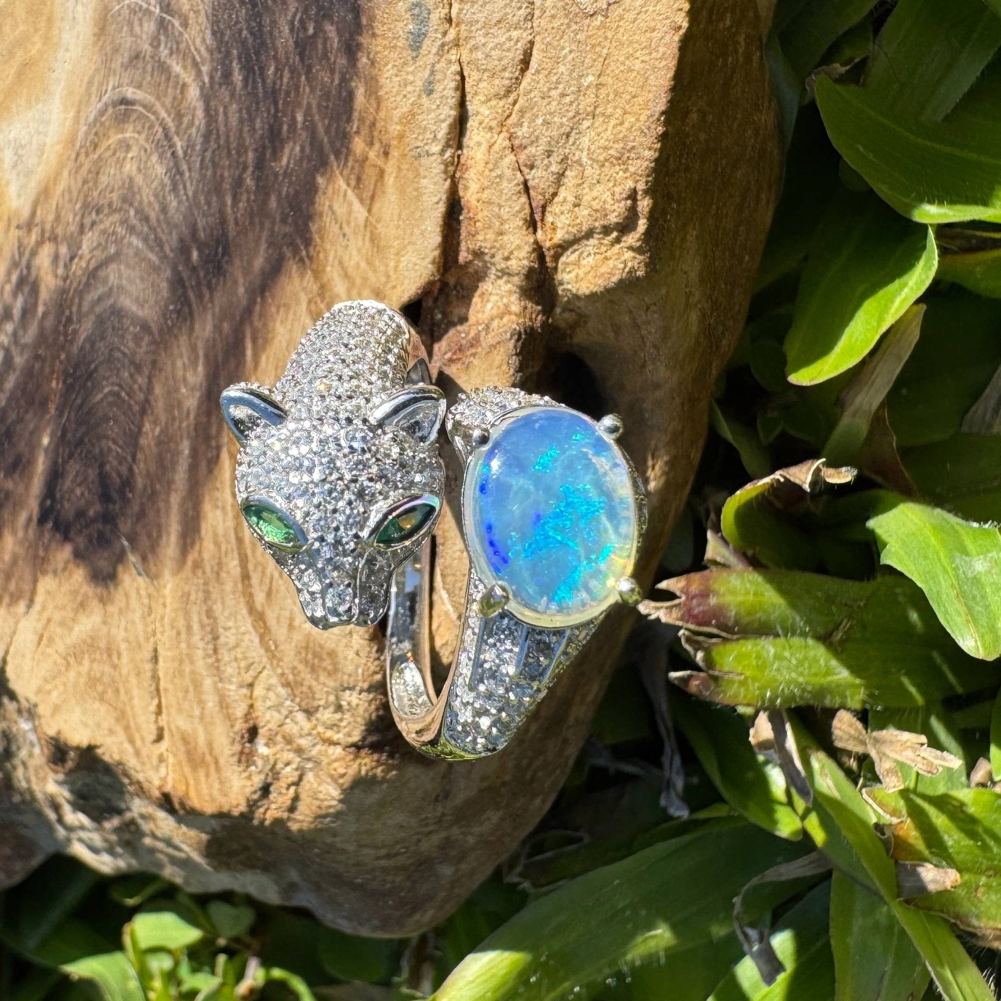 Midnight Panther ~ 0.8ct Solid Lightning Ridge Opal & Sterling Silver Ring