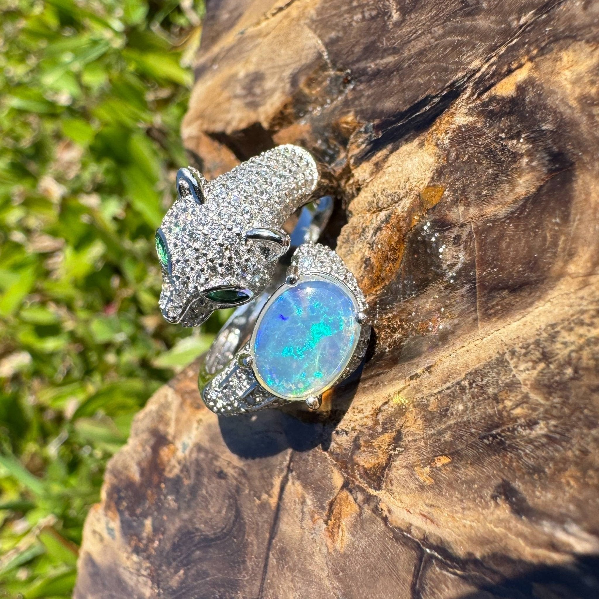 Midnight Panther ~ 0.8ct Solid Lightning Ridge Opal & Sterling Silver Ring