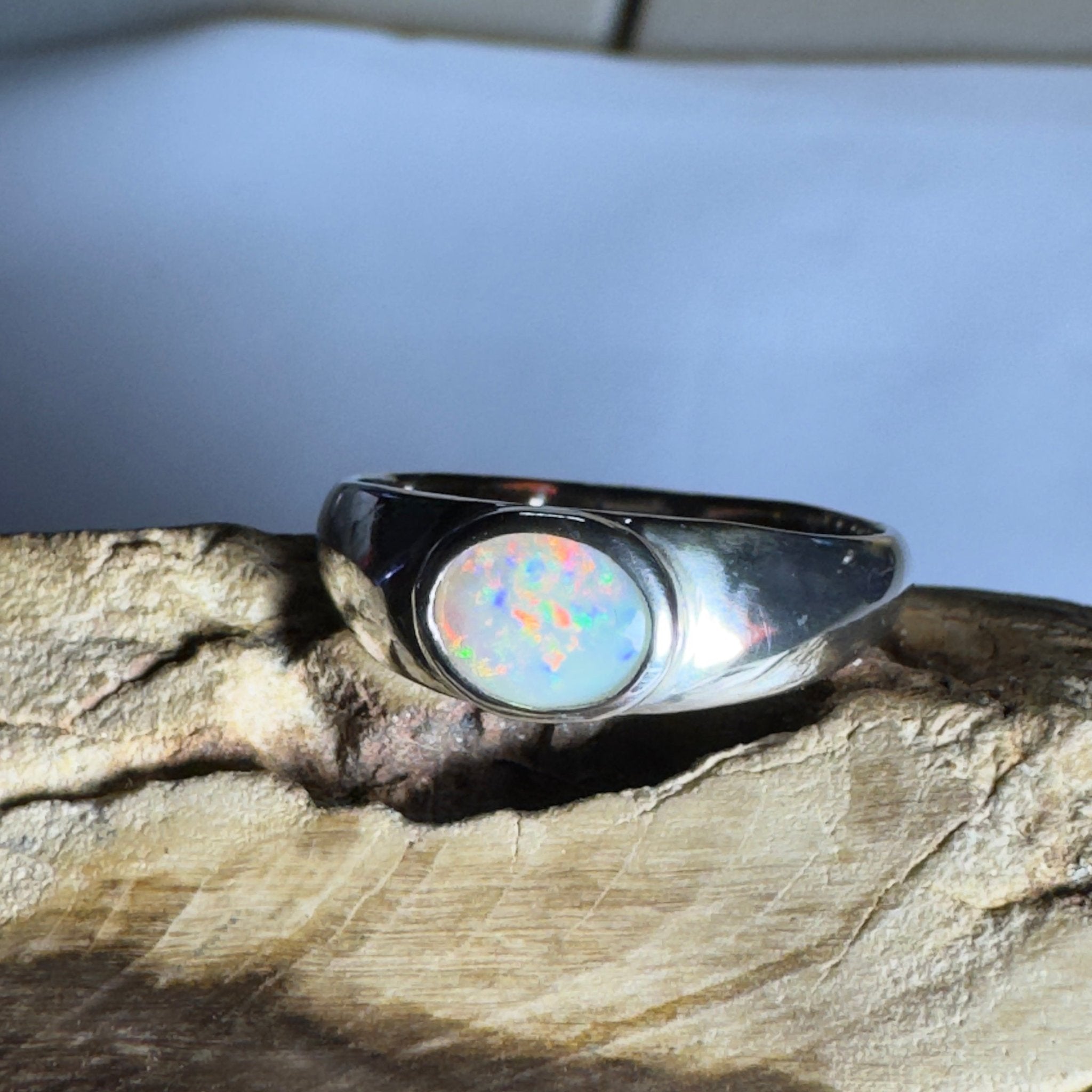 Mindil Memories ~ 0.6ct Solid Lightning Ridge Opal 925 Silver Ring