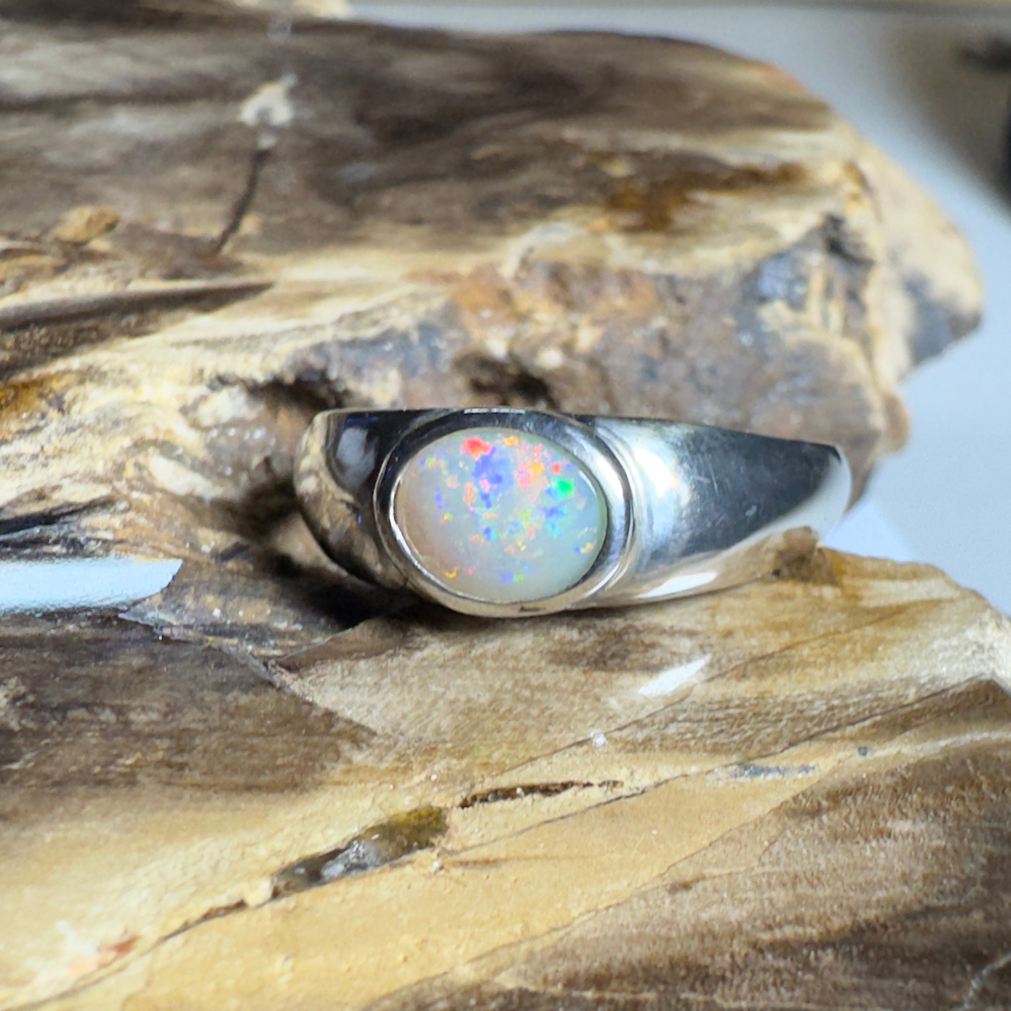 Mindil Memories ~ 0.6ct Solid Lightning Ridge Opal 925 Silver Ring